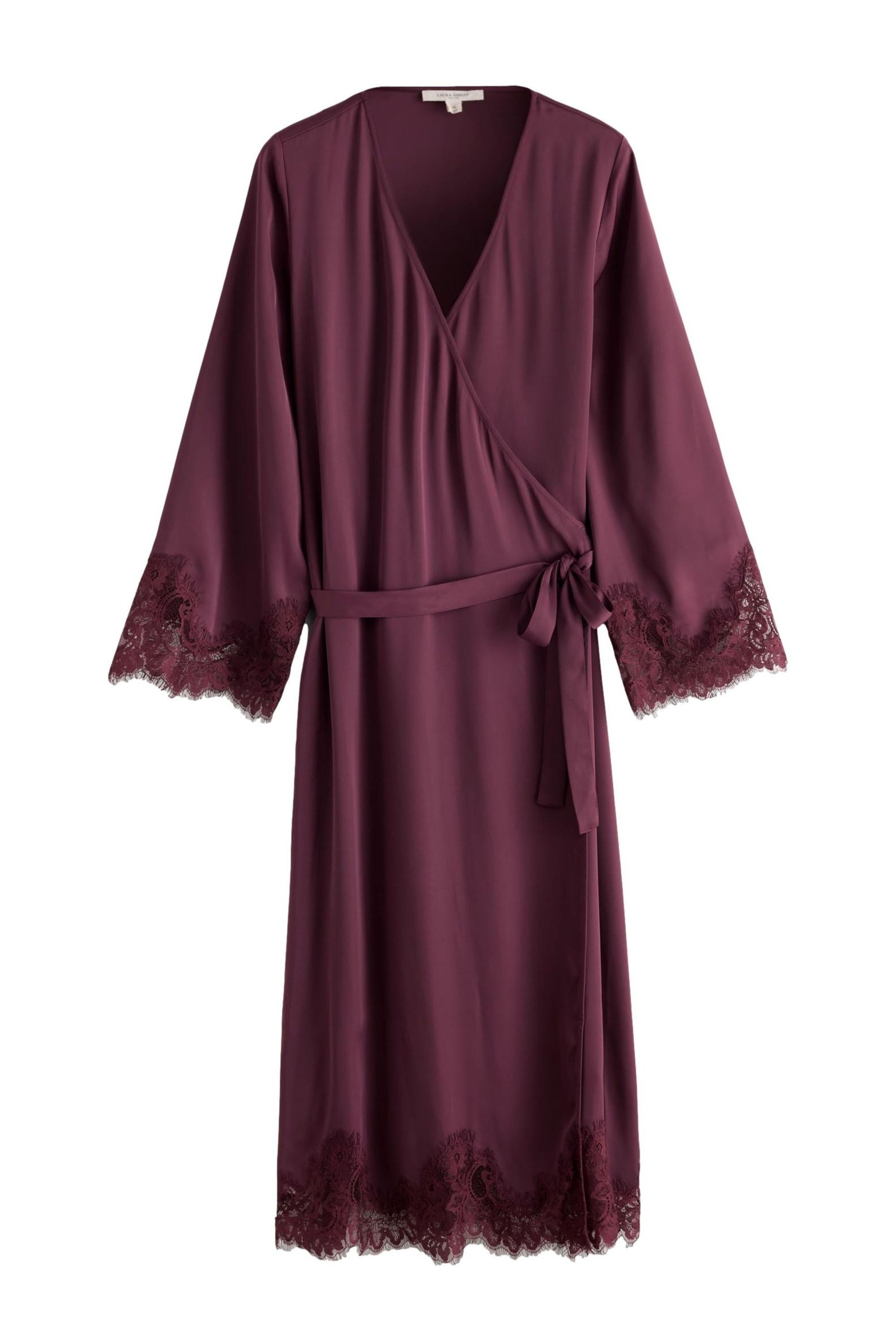 LAURA ASHLEY Damenbademantel Laura Ashley Satinmorgenmantel mit Spitze, Polyester (recycelt)