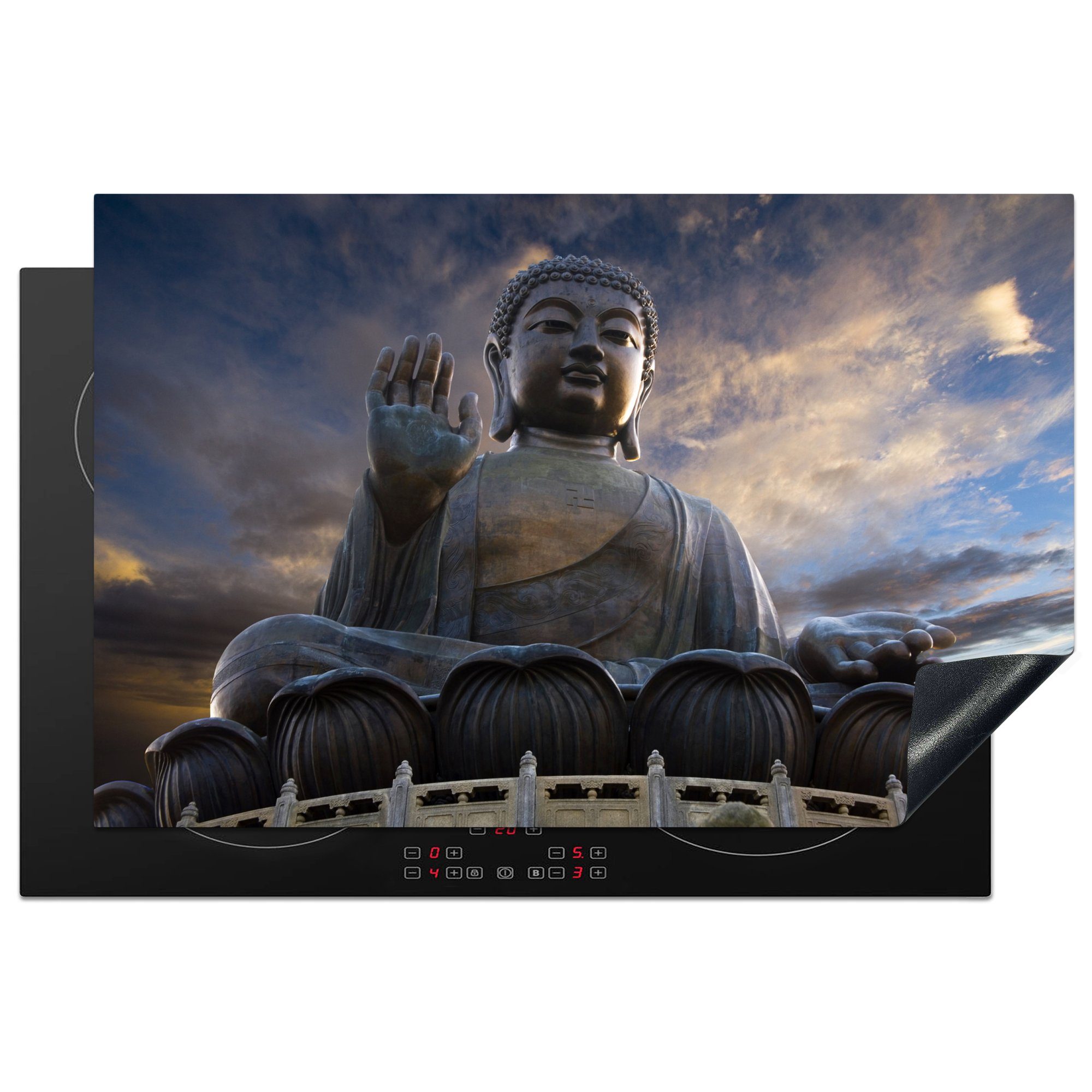 MuchoWow Herdblende-/Abdeckplatte Hongkong - Buddha - Statue, Vinyl, (1 tlg), 81x52 cm, Induktionskochfeld Schutz für die küche, Ceranfeldabdeckung