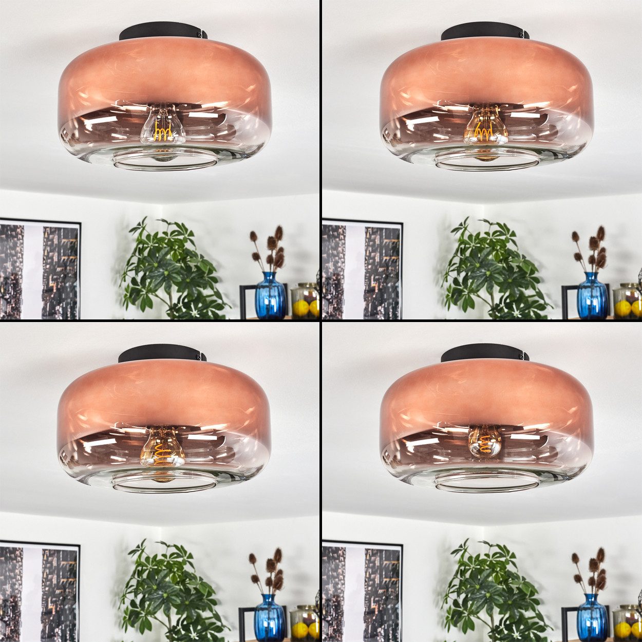 hofstein Deckenleuchte Deckenlampe aus Metall/Glas in Schwarz/Kupferfarben/Klar, ohne Leuchtmittel, Retro/Vintage, mit Glasschirm (28cm), 1x E27, ohne Leuchtmit – Bild 2 von 5
