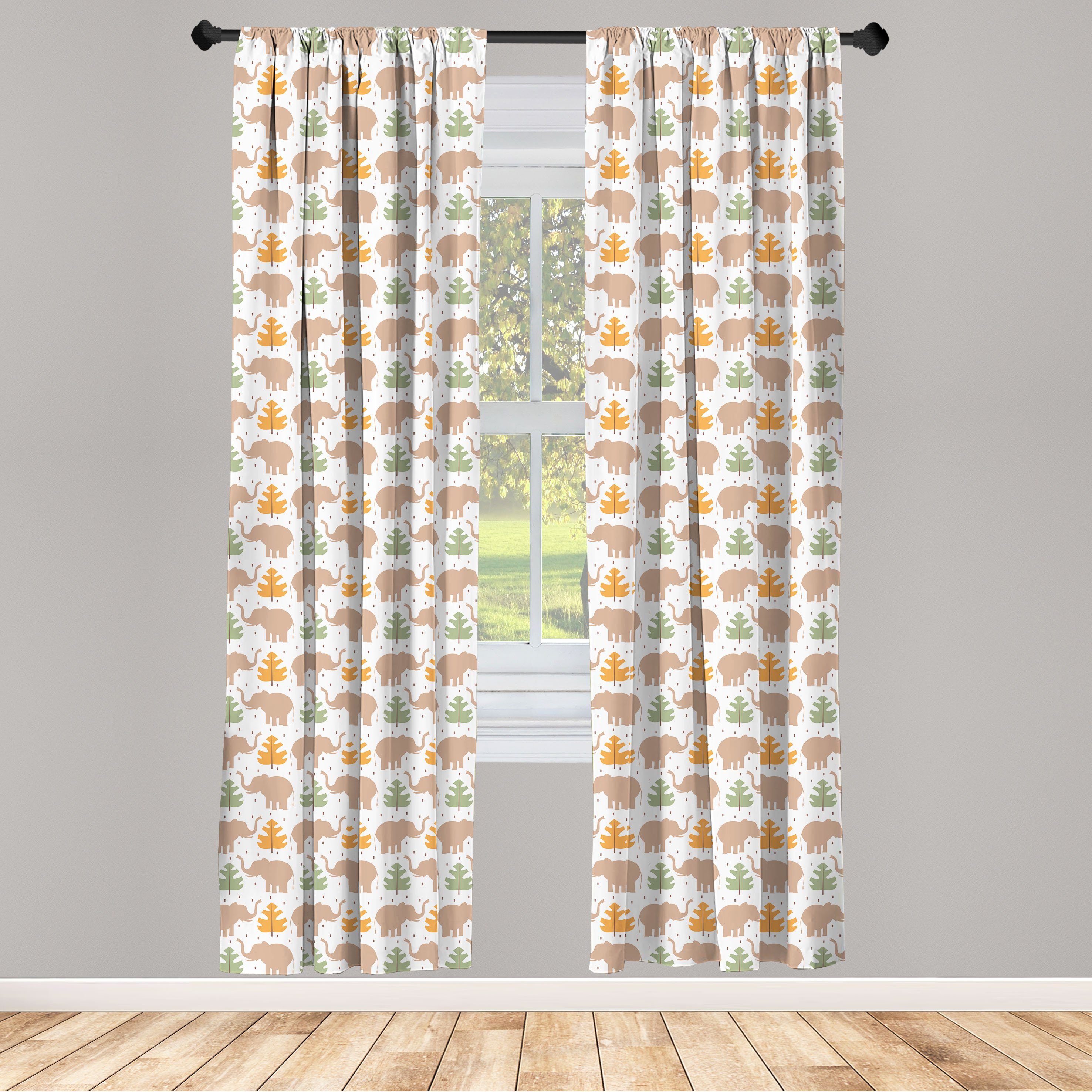 Gardine Vorhang für Wohnzimmer Schlafzimmer Dekor, Abakuhaus, Microfaser, Elefant Tropical Säugetiere Blätter