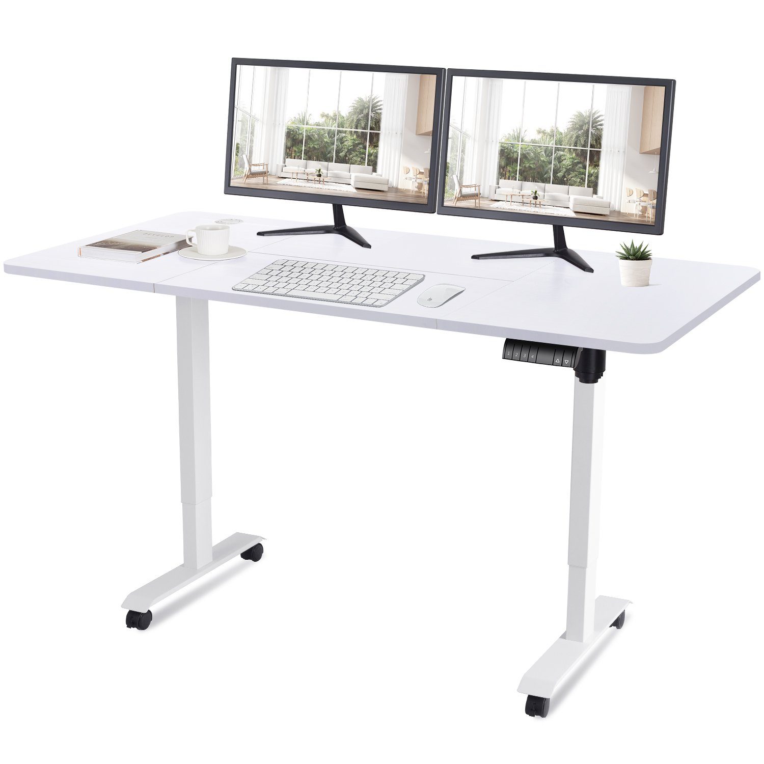 HOMALL Arbeitstisch 160/180 x 80 cm Höhenverstellbarer Schreibtisch Weiß mit Räder | Weiß