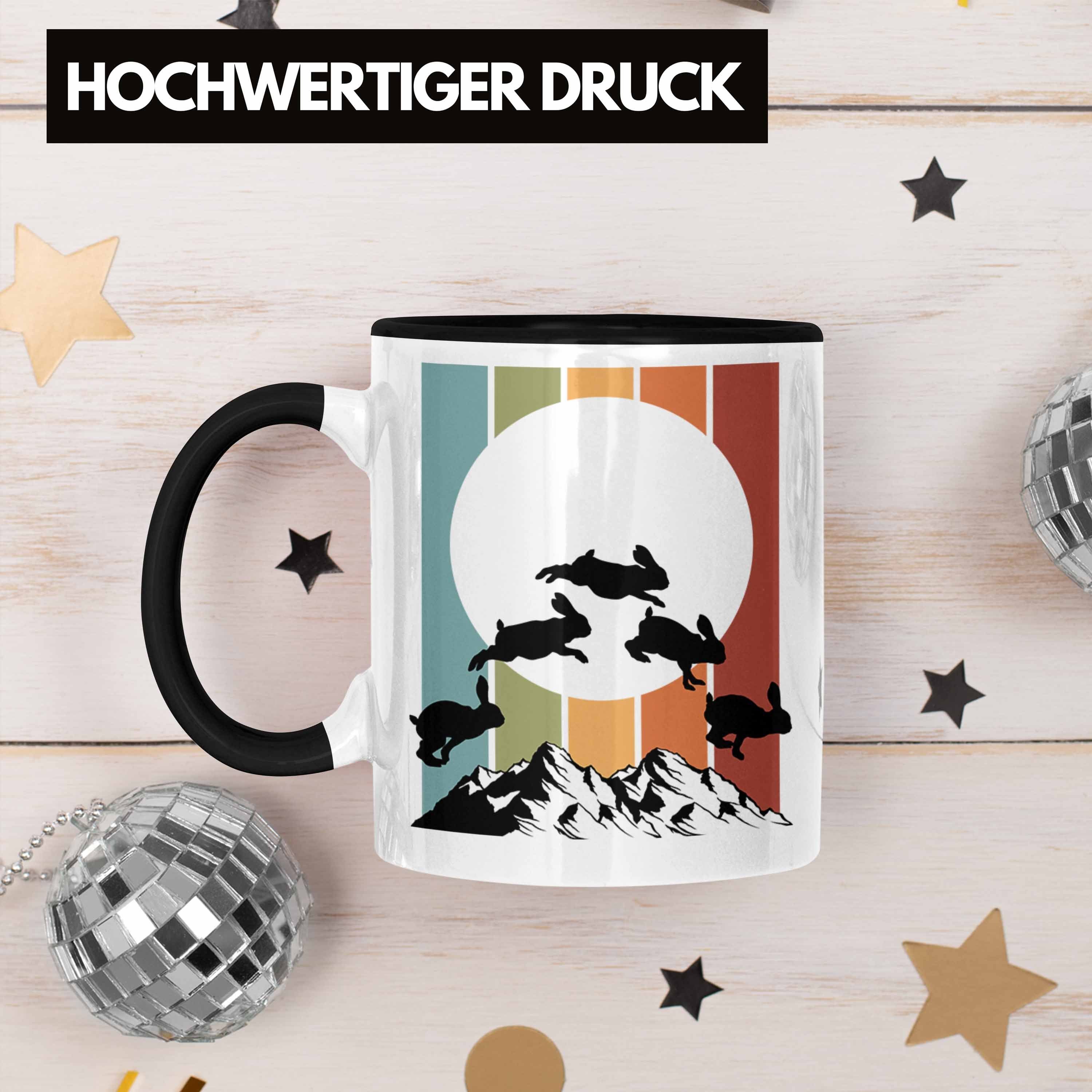 Geschenk Tasse Schwarz Hasen Wandern Grafik Kaffeetasse Berge Tasse Tirol Berghasen Trendation