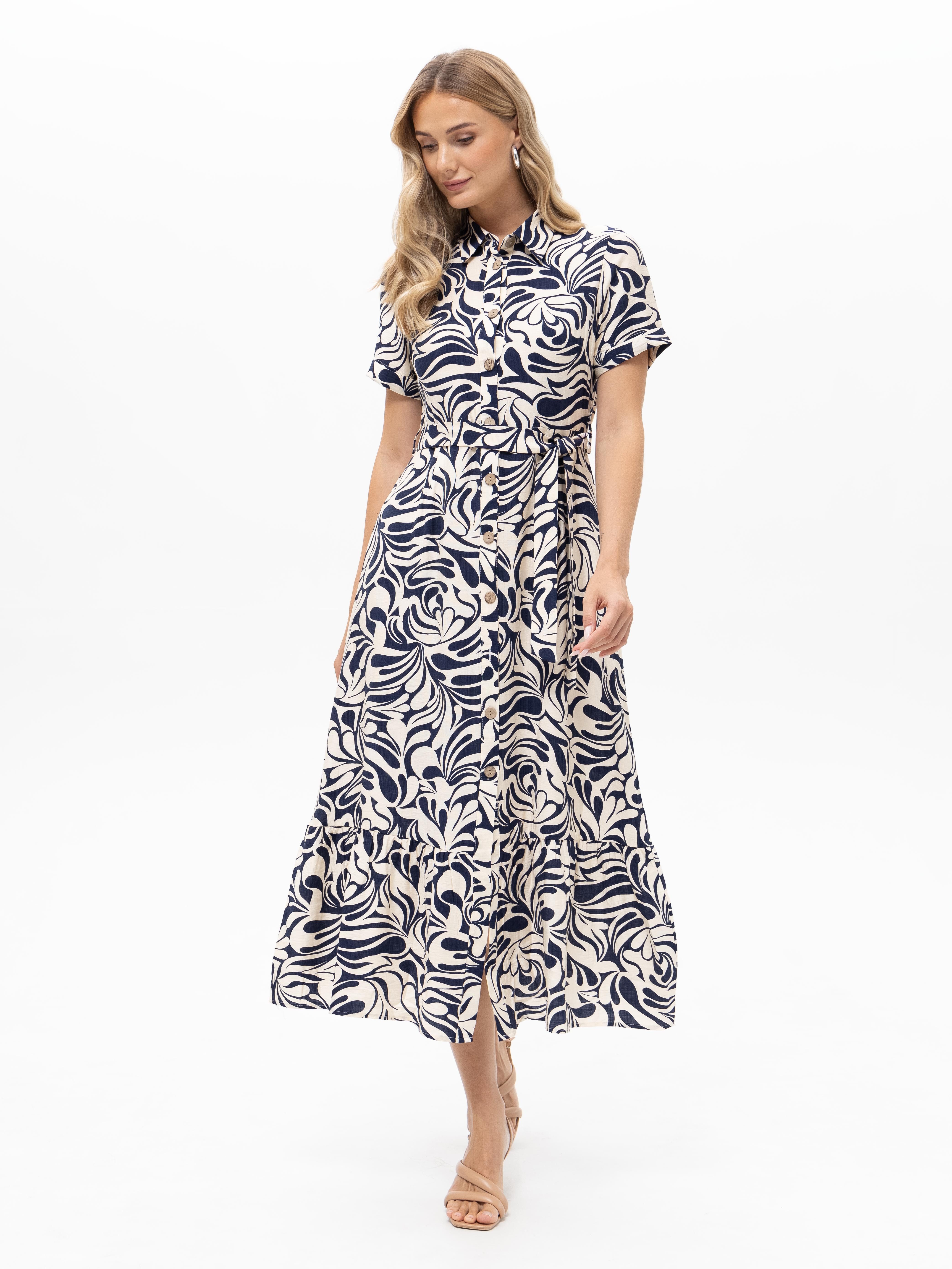 Passioni Hemdblusenkleid mit Grafikmuster in Navy mit allover Print