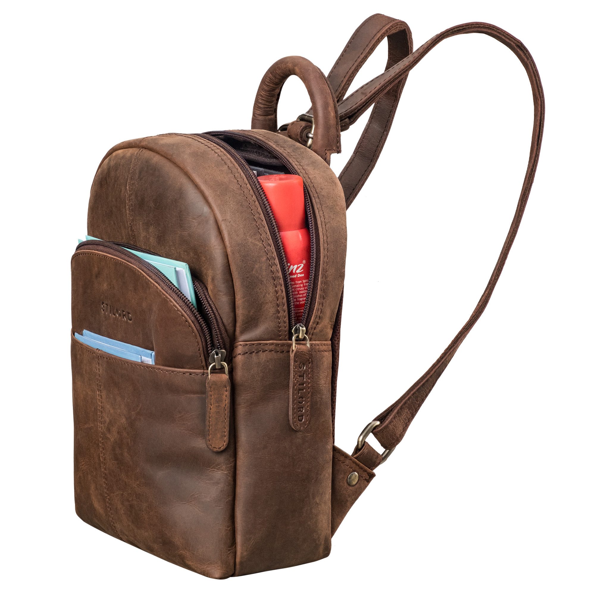 STILORD Cityrucksack "Elva" Kleiner Rucksack Damen Leder Daypack viele Fächer