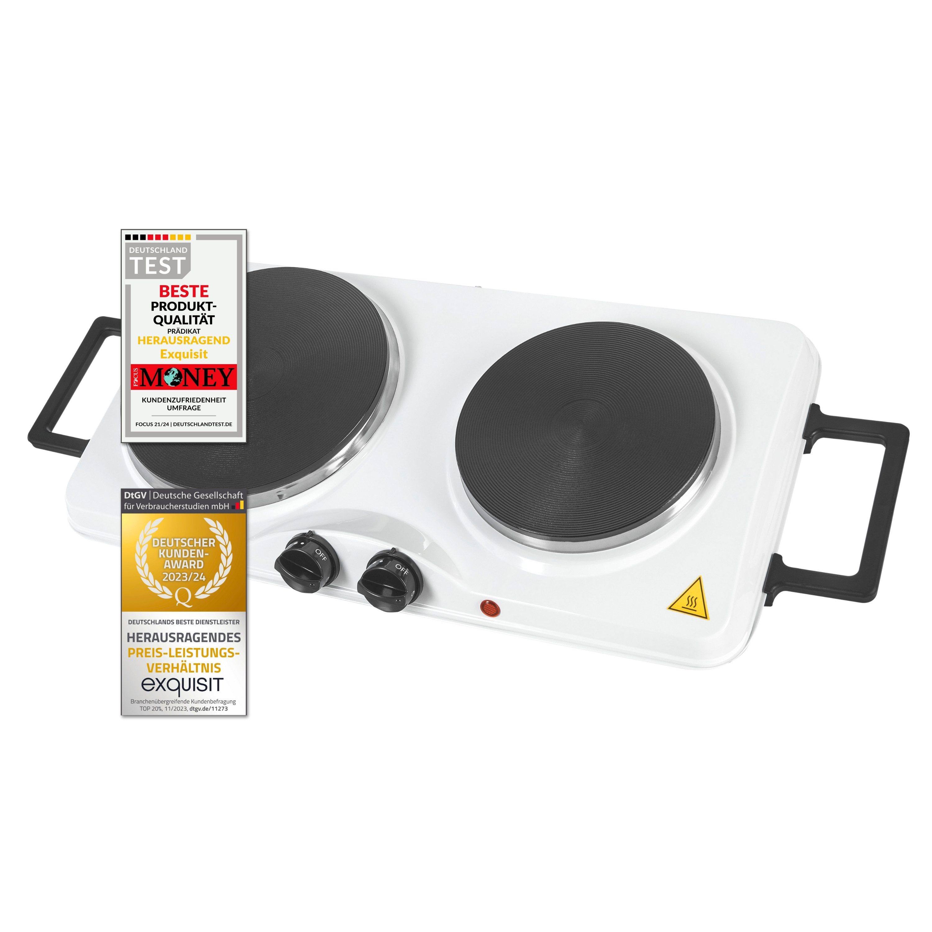 exquisit Doppelkochplatte KP 3202, 2500 W, Massekochfeld, 2 Kochzonen, flexibles Kochen überall