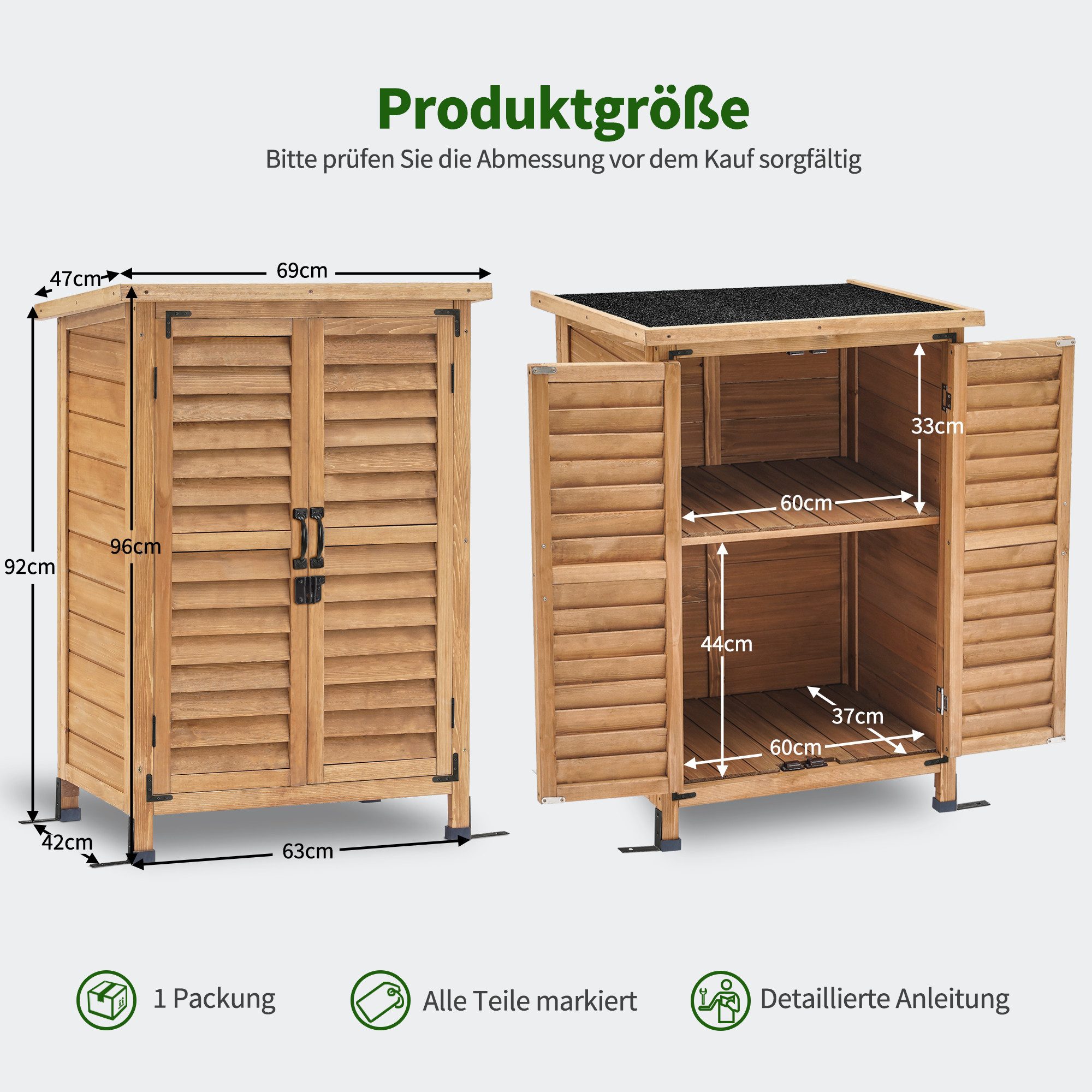 MCombo Gerätehaus MCombo Gartenschrank Geräteschuppen Werkzeugschrank 0690/0870, Outdoor-Schrank Gartenbox, aus Holz