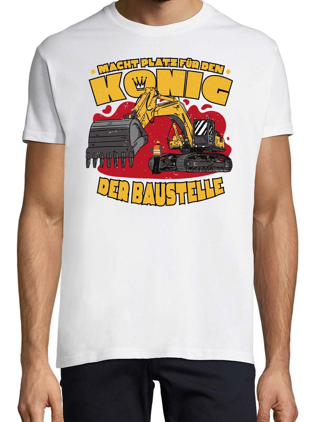 Der Designz Frontprint Weiß Shirt Youth lustigem mit Baustelle Herren Traktor T-Shirt König