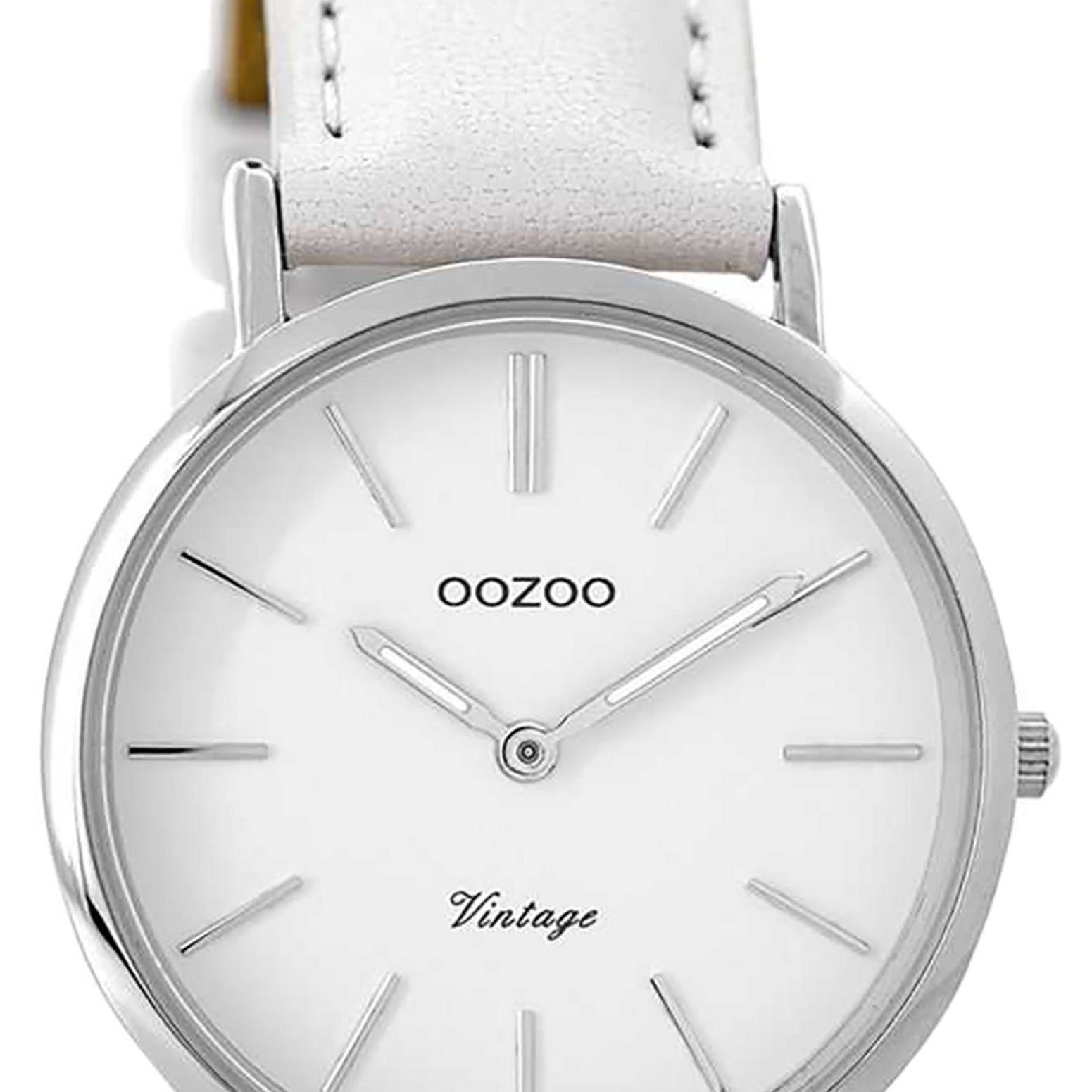 Gehäuse Damenuhr rund, Oozoo Lederarmband Armbanduhr Fashion, mittel weiß, (ca. 32mm), weiß, Quarzuhr OOZOO extraflaches Damen