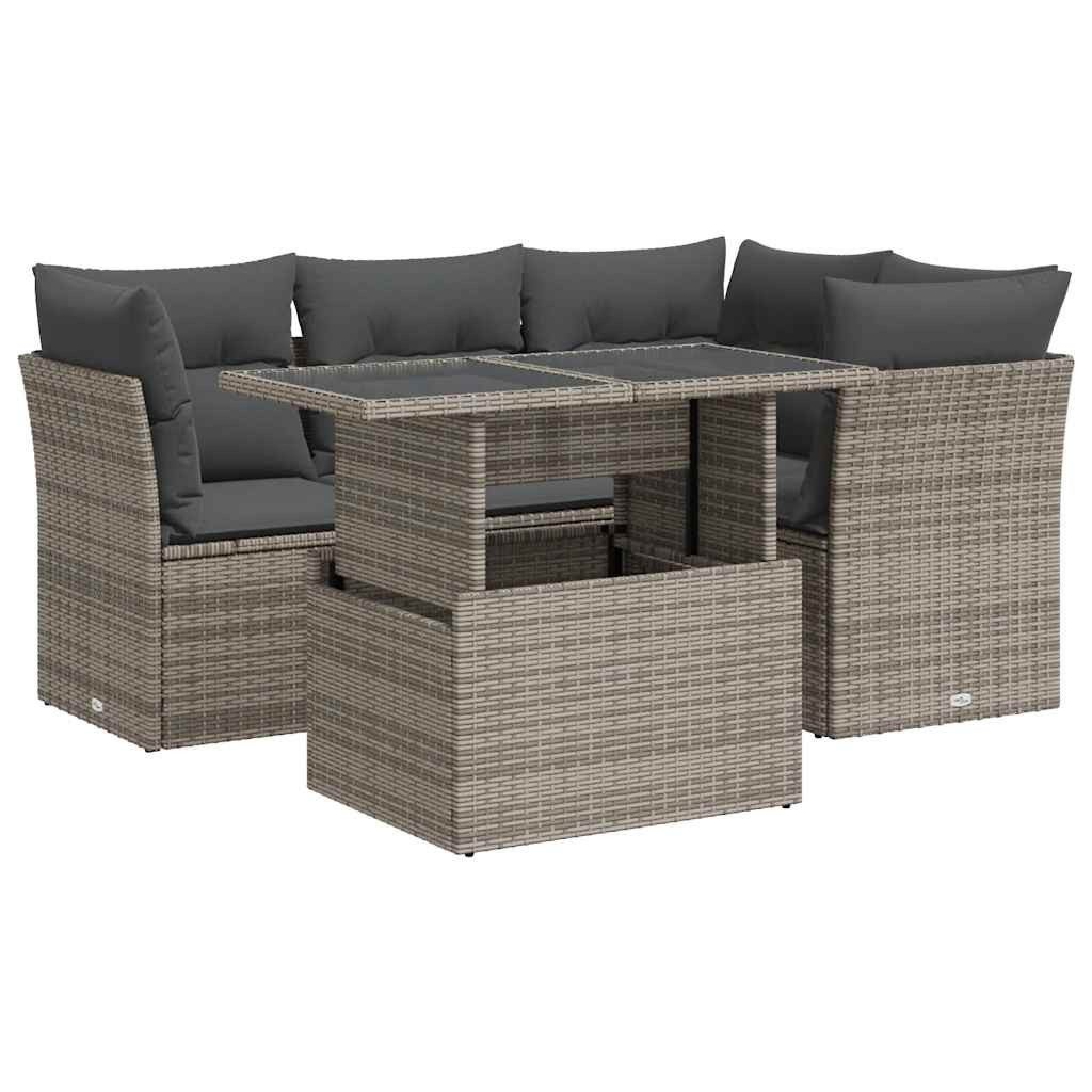 Gartenlounge-Set 5-tlg. Garten-Sofagarnitur mit Kissen Grau Poly Rattan