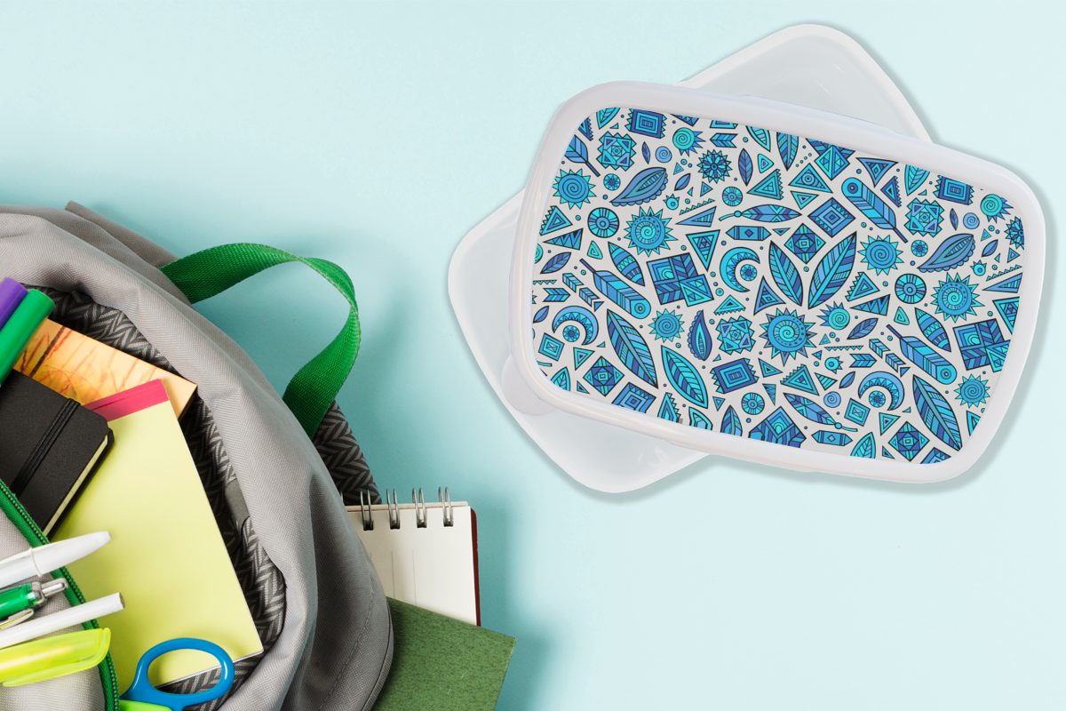Erwachsene, weiß Brotdose, Brotbox (2-tlg), MuchoWow und - Kunststoff, und Muster Kinder Mond, - für Jungs - Lunchbox Mädchen Blau für Federn