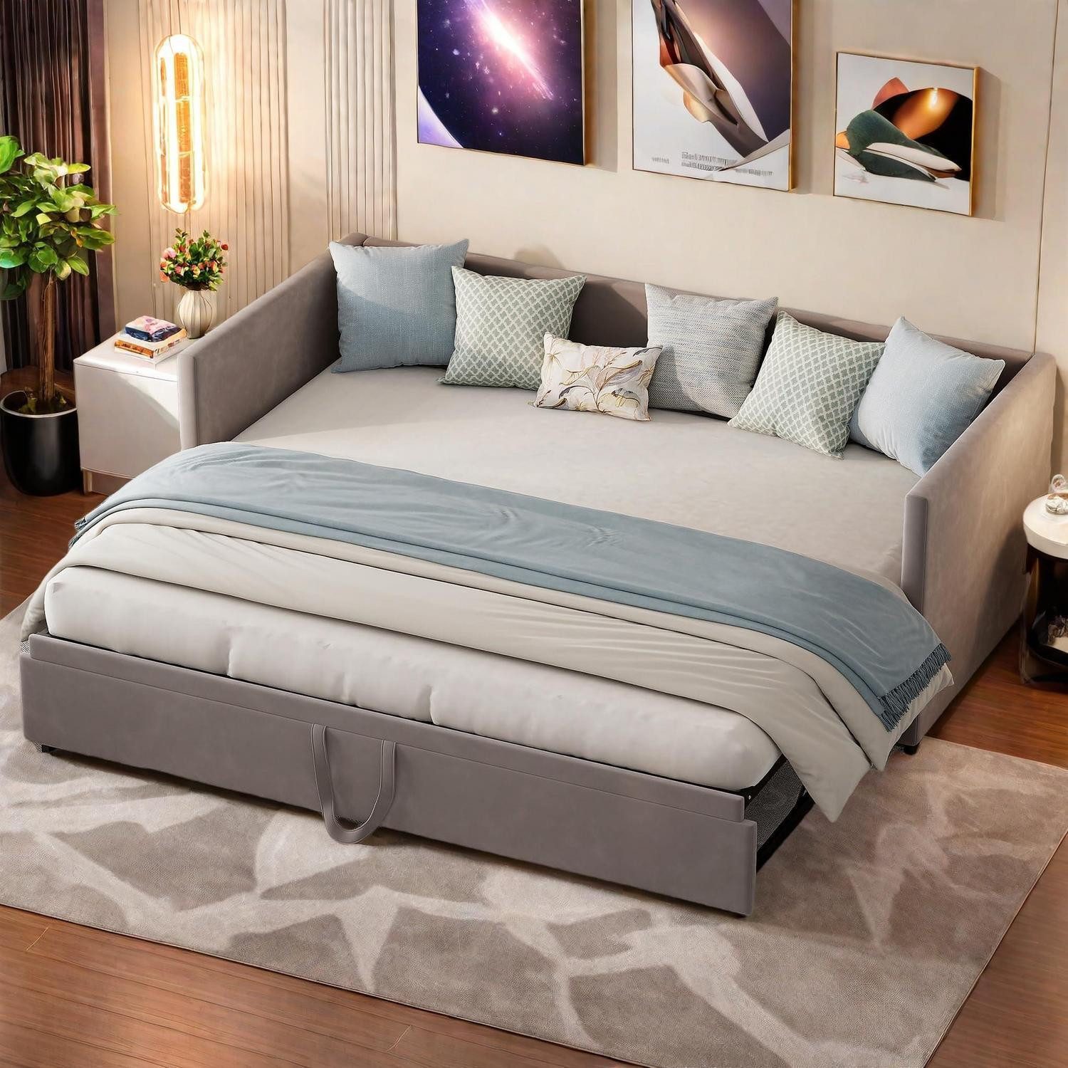 LuxusKollektion Schlafsofa Schlafsofa 90/180x200cm Samt Grau, 1 Teile