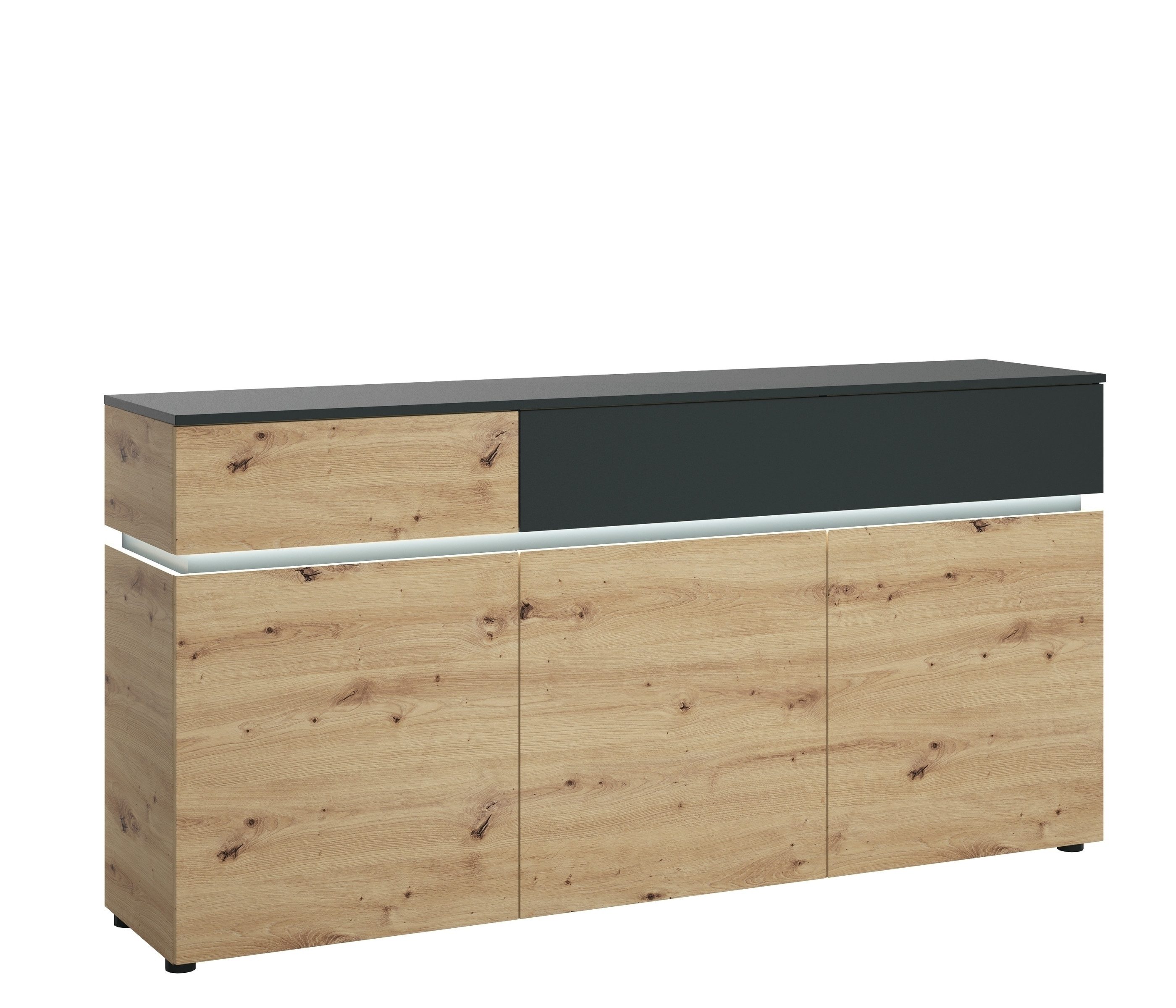 freiraum Sideboard LUCI, 3 Türen, 2 Schübe, Artisan Eiche Dekor/Kosmos Grau - 181x90x40cm BxHxT