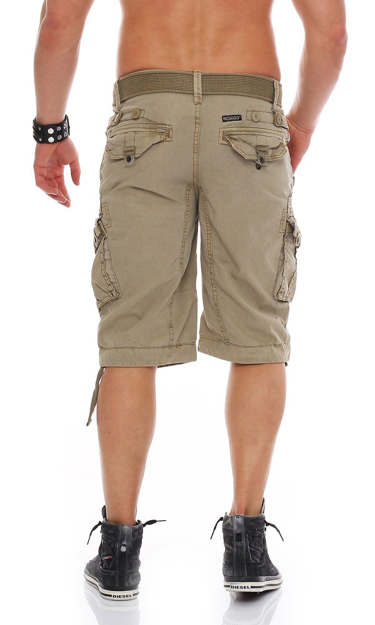 Geographical Norway Cargoshorts Herren Shorts mit abnehmbarem Gürtel (mit abnehmbarem Gürtel) in Unifarbe, mit Tunnelzug