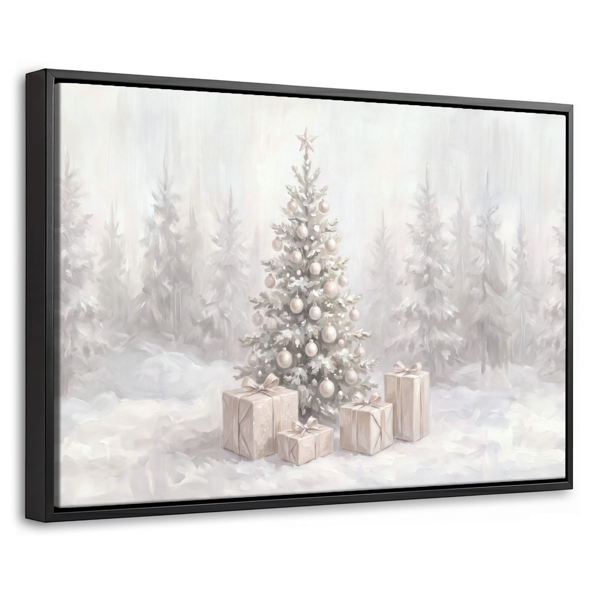 OneMillionCanvasses® Leinwandbild mit Rahmen - Winterwald – Weihnachtsbaum – Kunst, Fotodruck (1 St), Bilder, Zimmer Wand Bild Dekoration 30x20cm