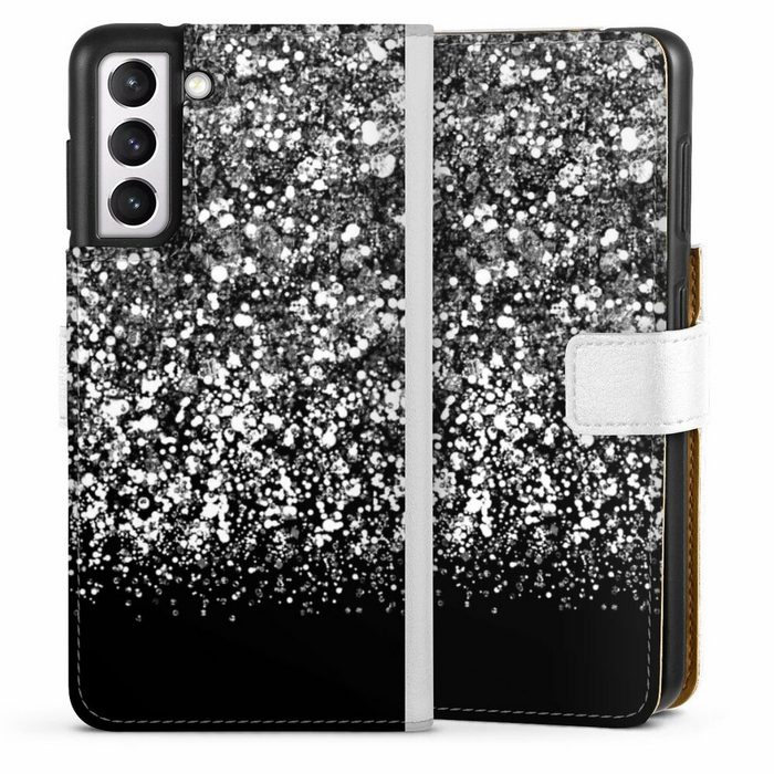 DeinDesign Handyhülle Glitzer Look Schneeflocken Muster Snow Fall Glitter Look Samsung Galaxy S21 5G Hülle Handy Flip Case Wallet Cover