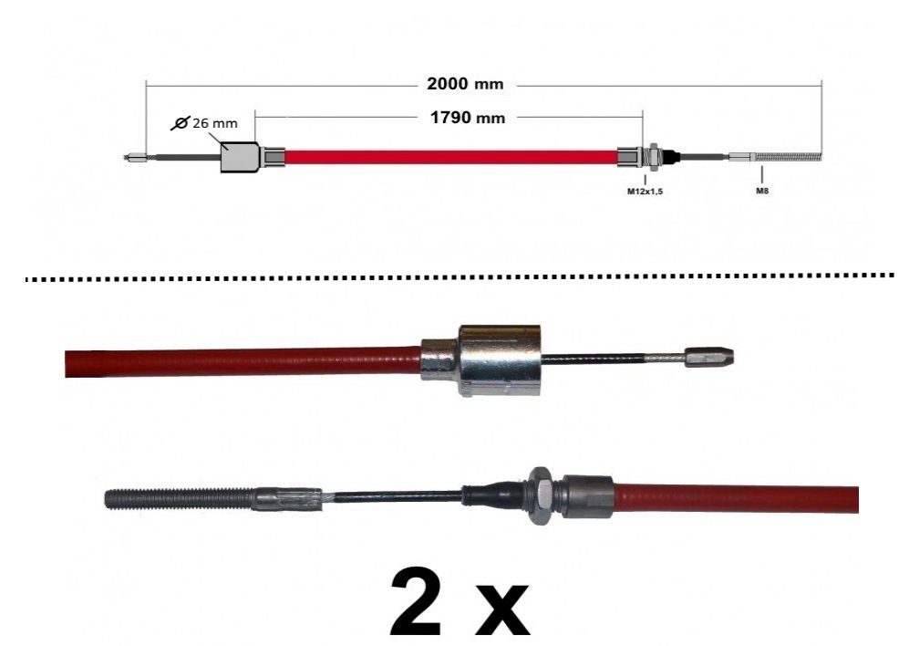 AL-KO Anhänger Bremsseil 2 Stück - Longlife - HL: 1790mm - GL: 2000mm mit Gewinde
