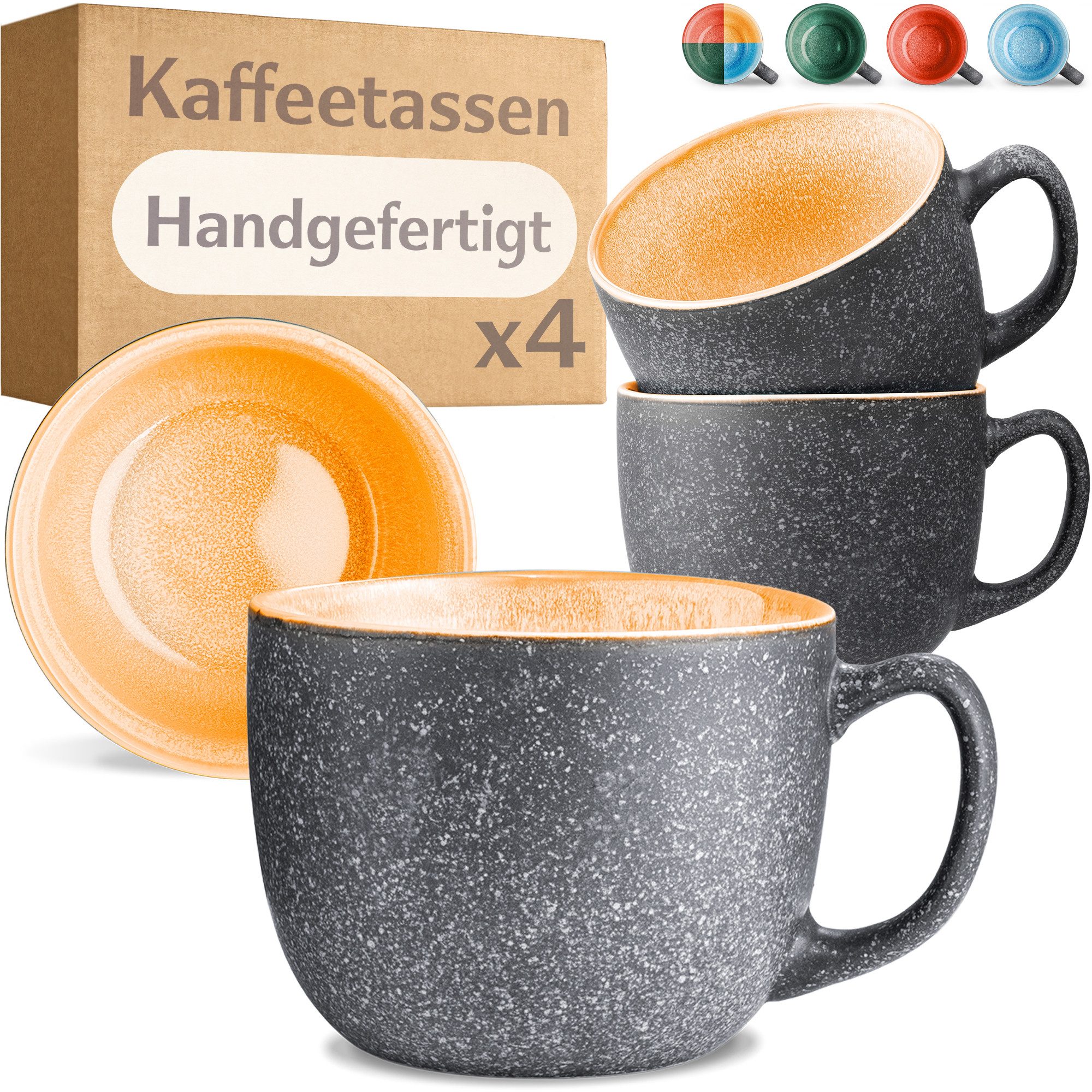 Cosumy Cappuccinotasse Cosumy Kaffeetassen 4er Set aus Keramik - 350ml Bunt, Keramik, Warm