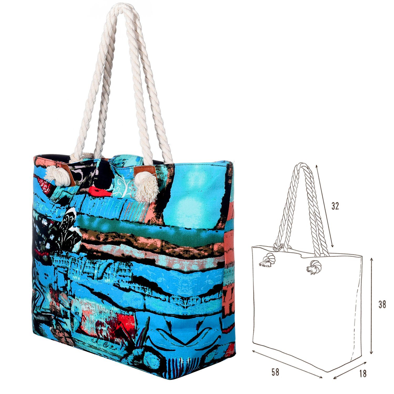 DonDon Art mit Strandtasche, Reißverschluss, Abstract (2-tlg), inkl. kleinem Große Tasche wasserabweisende Beutel Shopper Strandtasche