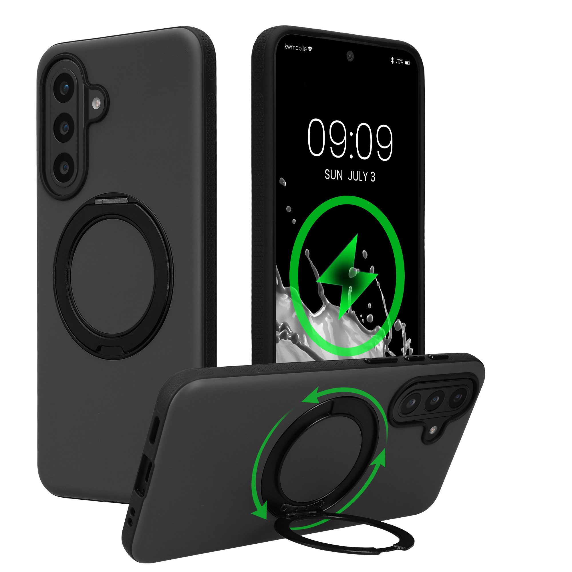 kwmobile Smartphone-Hülle Case mit 360° Standring für Samsung Galaxy A57 5G Hülle, Hardcase mit drehbaren Kickstand kompatibel mit MagSafe