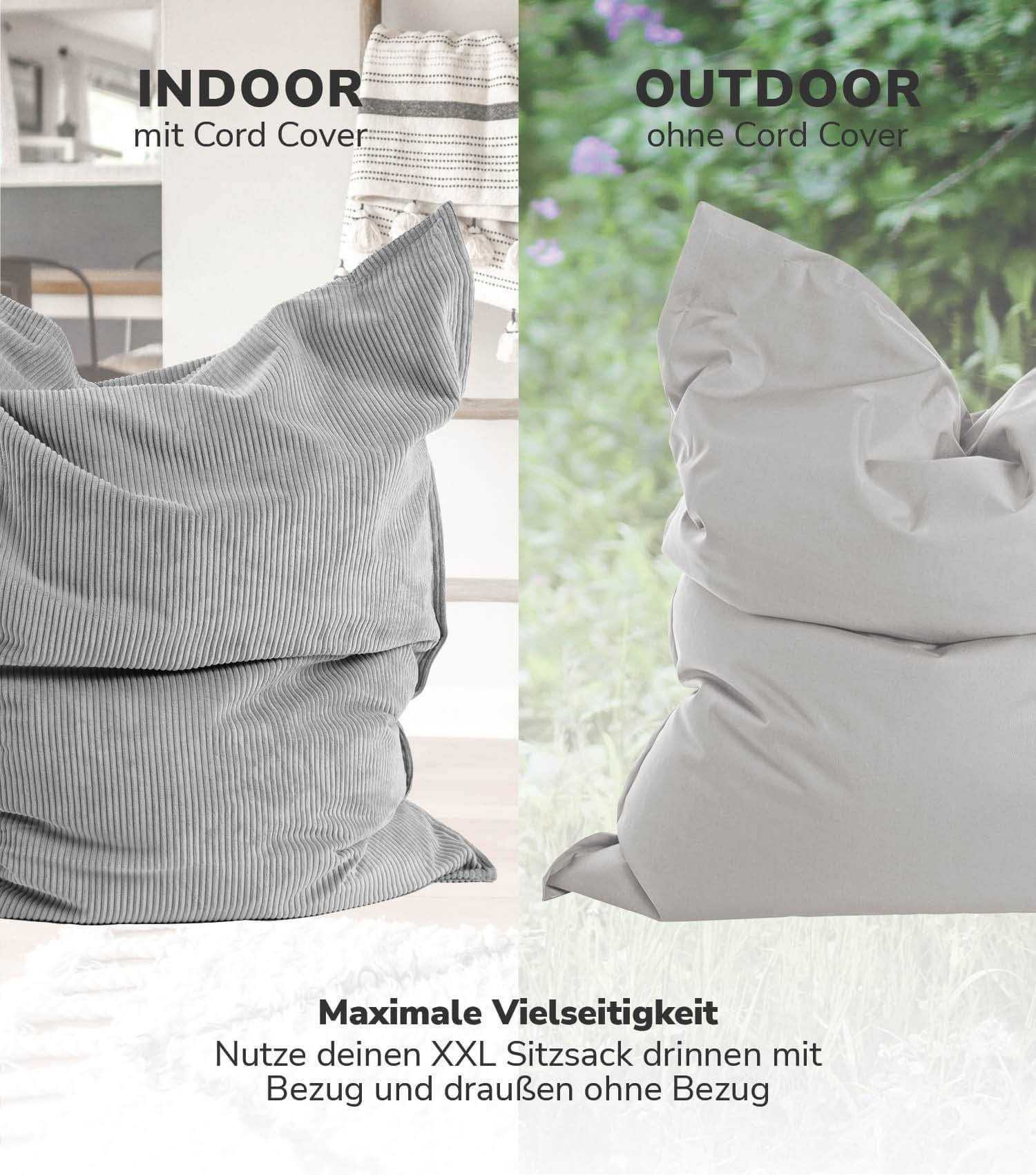 Cord Überzug Cover), (nur Sitzsack Cover, Sitzsack geliefert ohne Das Bean Bag mokebo oder Kuschel-Cover Bezug Hülle Grau, in