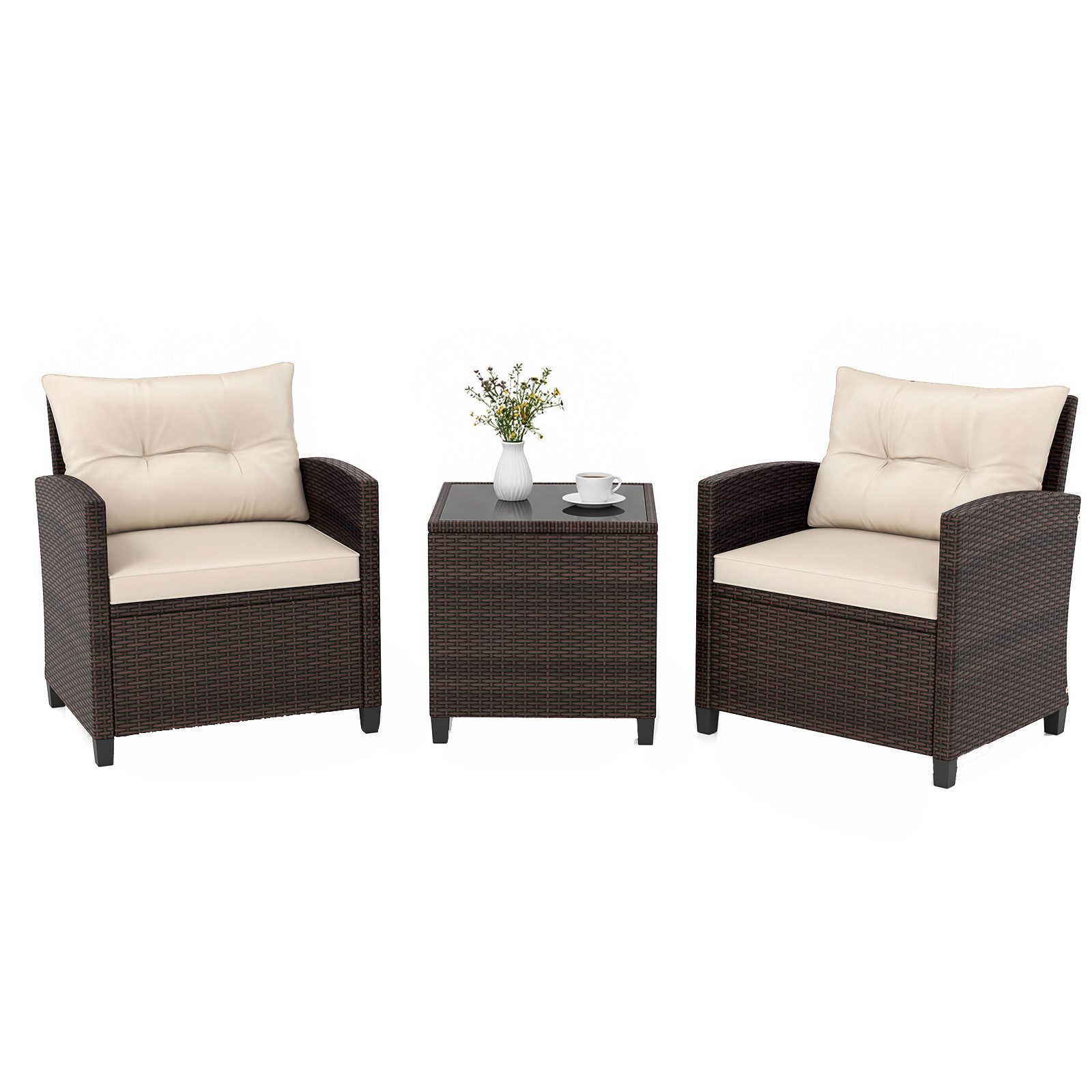KOMFOTTEU Sitzgruppe Rattan Gartenmöbel, (Set, 3-tlg), mit Sitzkissen
