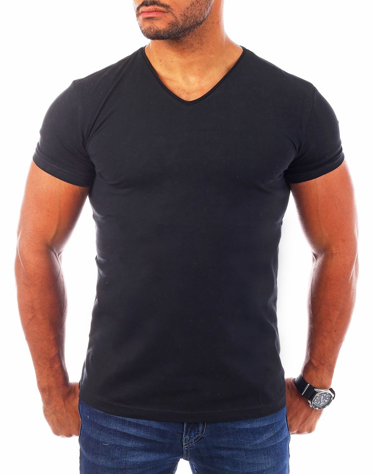 Young & Rich T-Shirt Herren Uni Basic V-neck V-Ausschnitt Unterziehshirt 1700 V-Ausschnitt unifarben kurzarm slim fit