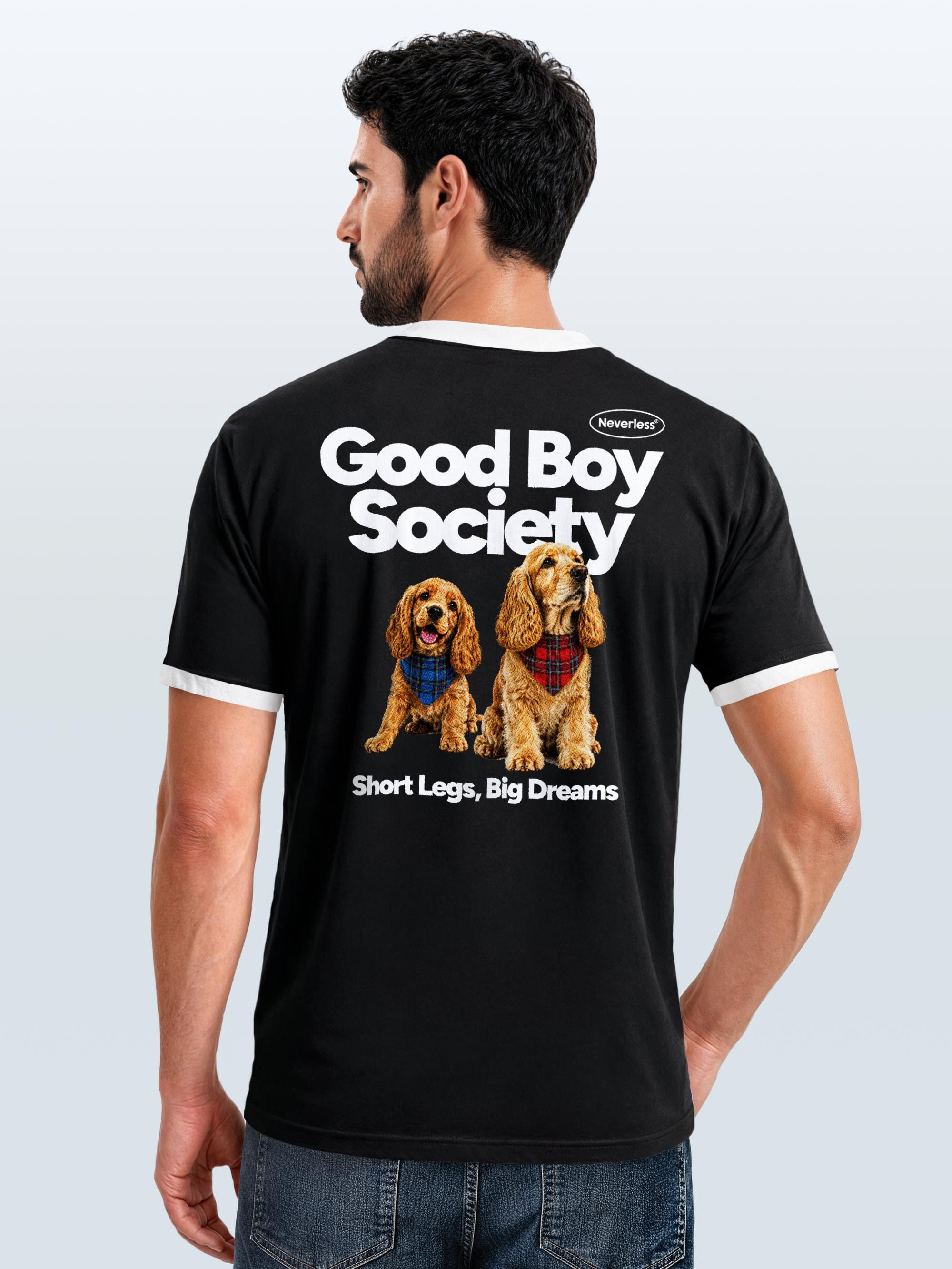 Neverless Print-Shirt Herren T-Shirt Retro Kontrastbund - Design Good Boy Society - mit Print