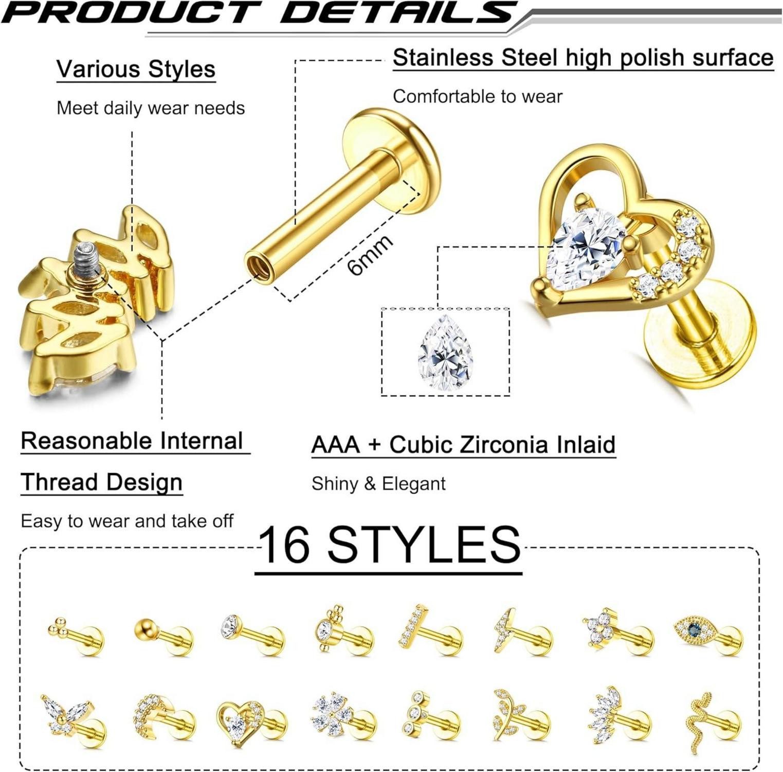 LuxusKollektion Schmuckset 16G Helix Tragus Piercing günstig online kaufen
