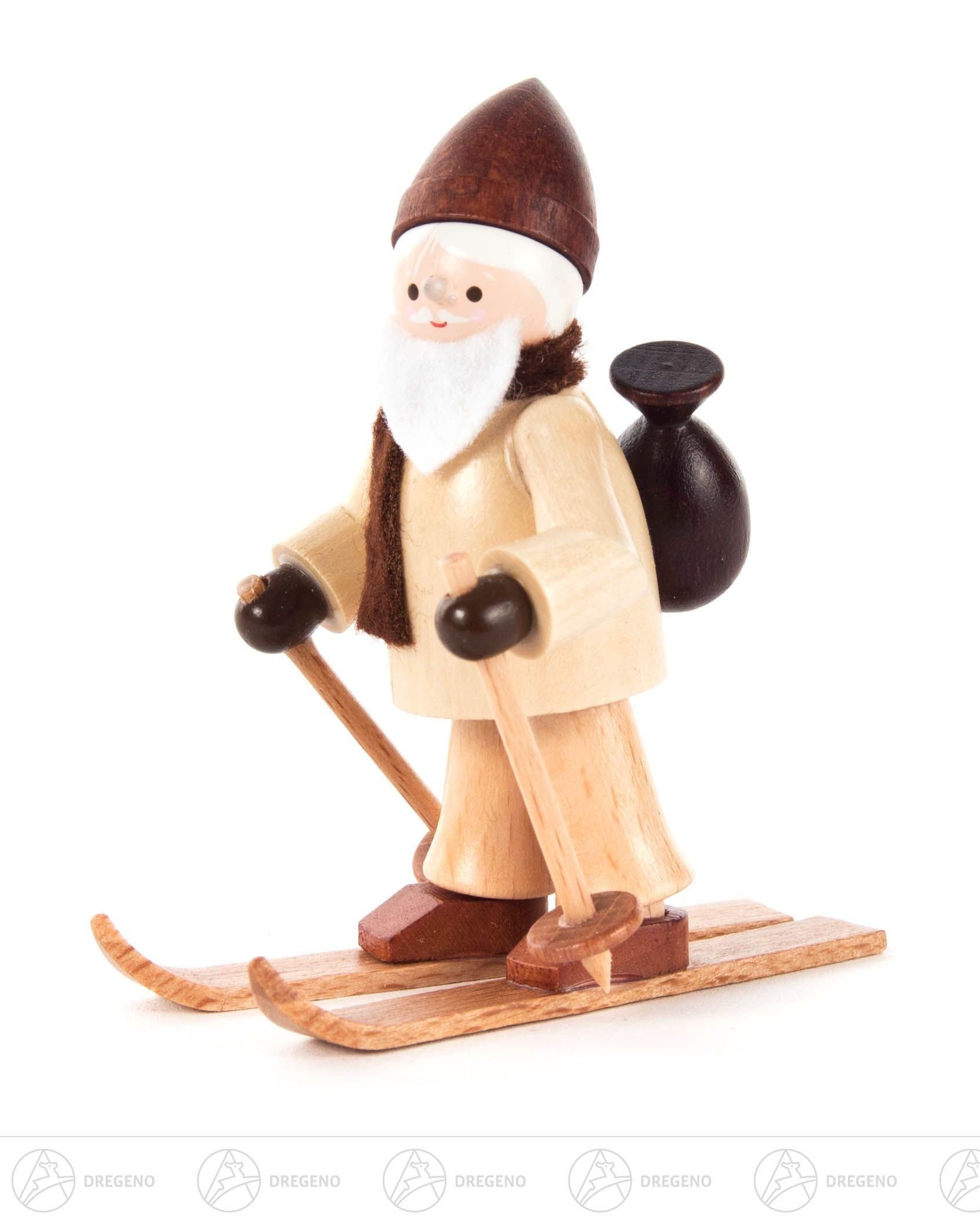 Dregeno Erzgebirge Weihnachtsfigur Weihnachtliche Miniatur Ruprecht auf Ski natur Höhe ca 6 cm NEU