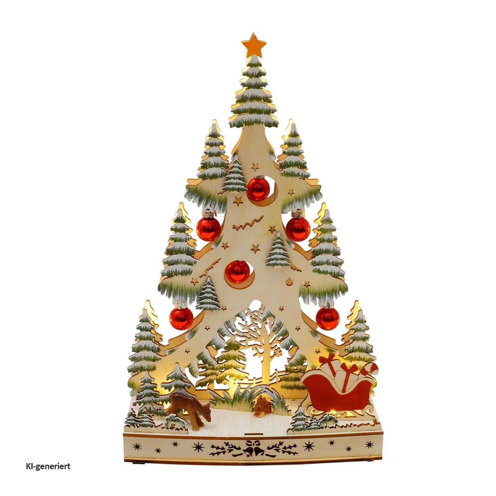 HTI-Living Schwibbogen LED Schwibbogen Weihnachtsbaum mit Kugeln und Schlitten (1-tlg), Lichterspitze aus Holz, batteriebetrieben – Bild 2 von 3