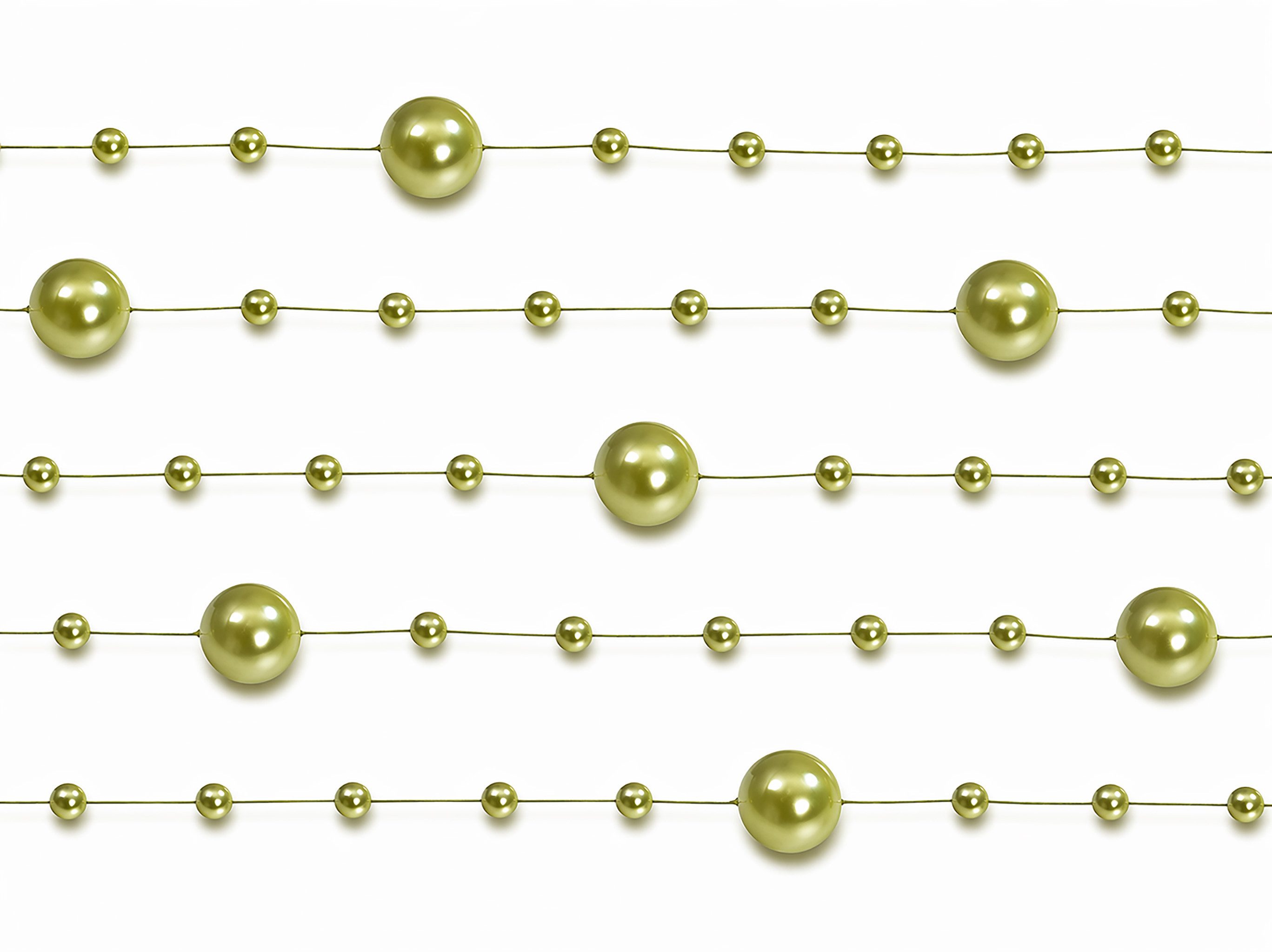 partydeco Girlanden, Perlenkette 8mm x 1,3m Kunststoff 5 Stück Olivgrün