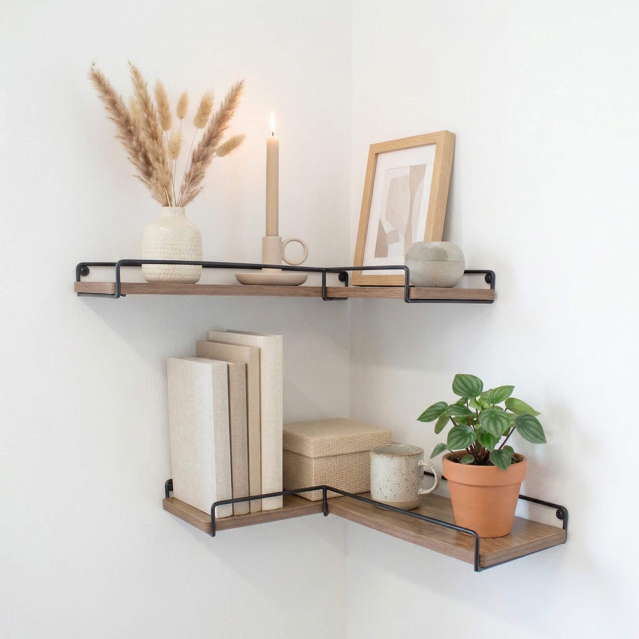 Kyto Eckregal Kyto Eckregal 2er-Set L-förmige Regales aus Holz & schwarzem Metall