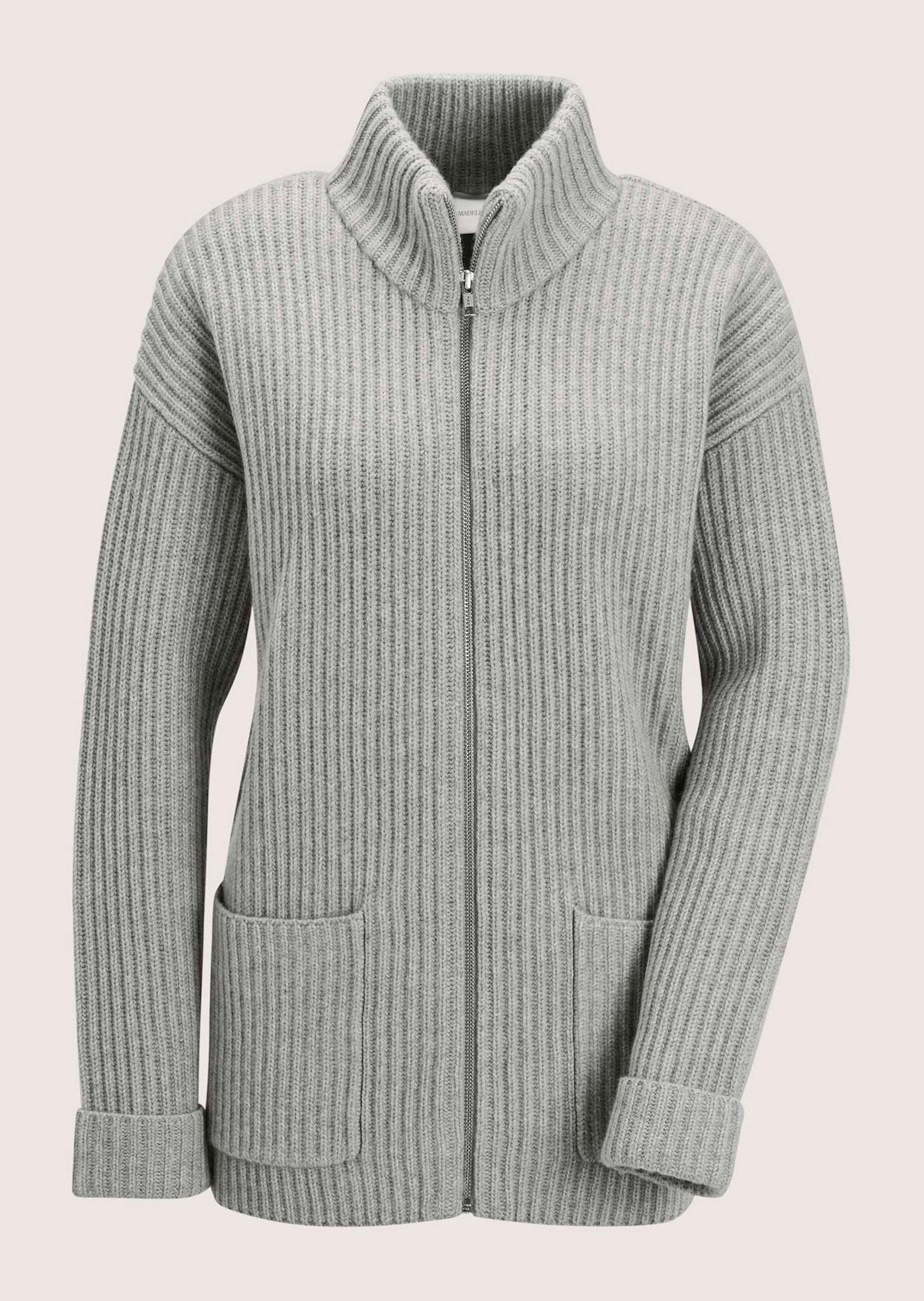 MADELEINE Strickjacke Weiche Wolljacke mit Reißverschluss Patentstrickjacke mit Stehkragen, Taschen und Langarm
