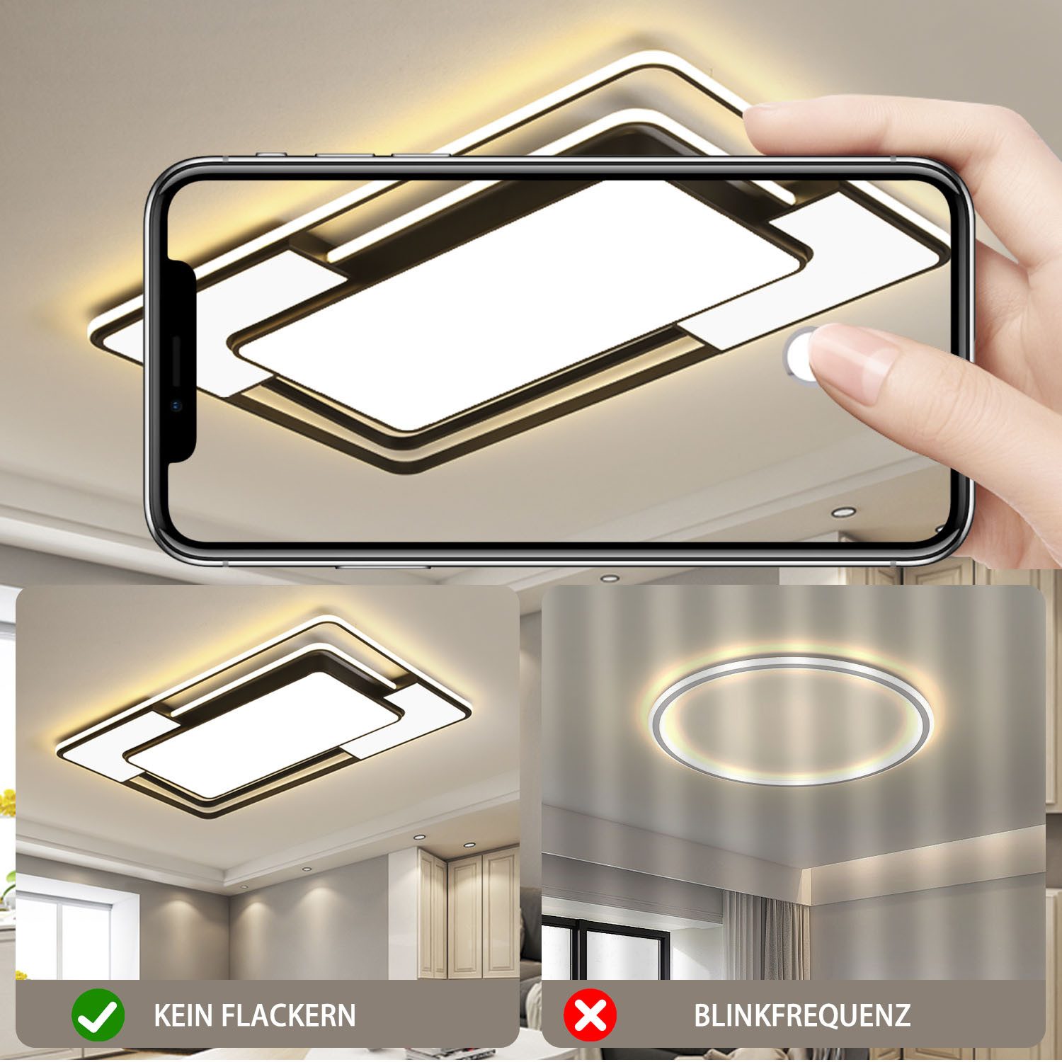 style home LED Deckenleuchte Deckenlampe Rechteckige Bürolampe, dimmbar mit Fernbedienung, 150W, LED fest integriert, einstellbar von warmweiß bis kaltweiß, Moderne Lampe für Wohnzimmer Schlafzimmer, 90x60x6cm