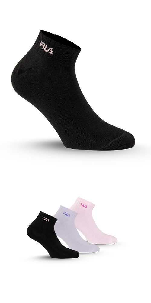 Fila Kurzsocken (3 Paar) Cotton-Mix, Rippenbündchen, Logoschriftzug