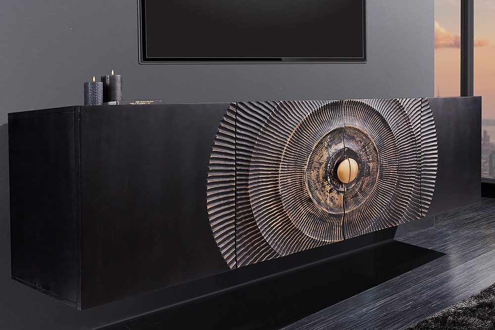 riess-ambiente Lowboard GOLDEN SUNSET 180cm schwarz / gold (Einzelartikel, 1 St), GOLDEN SUNSET