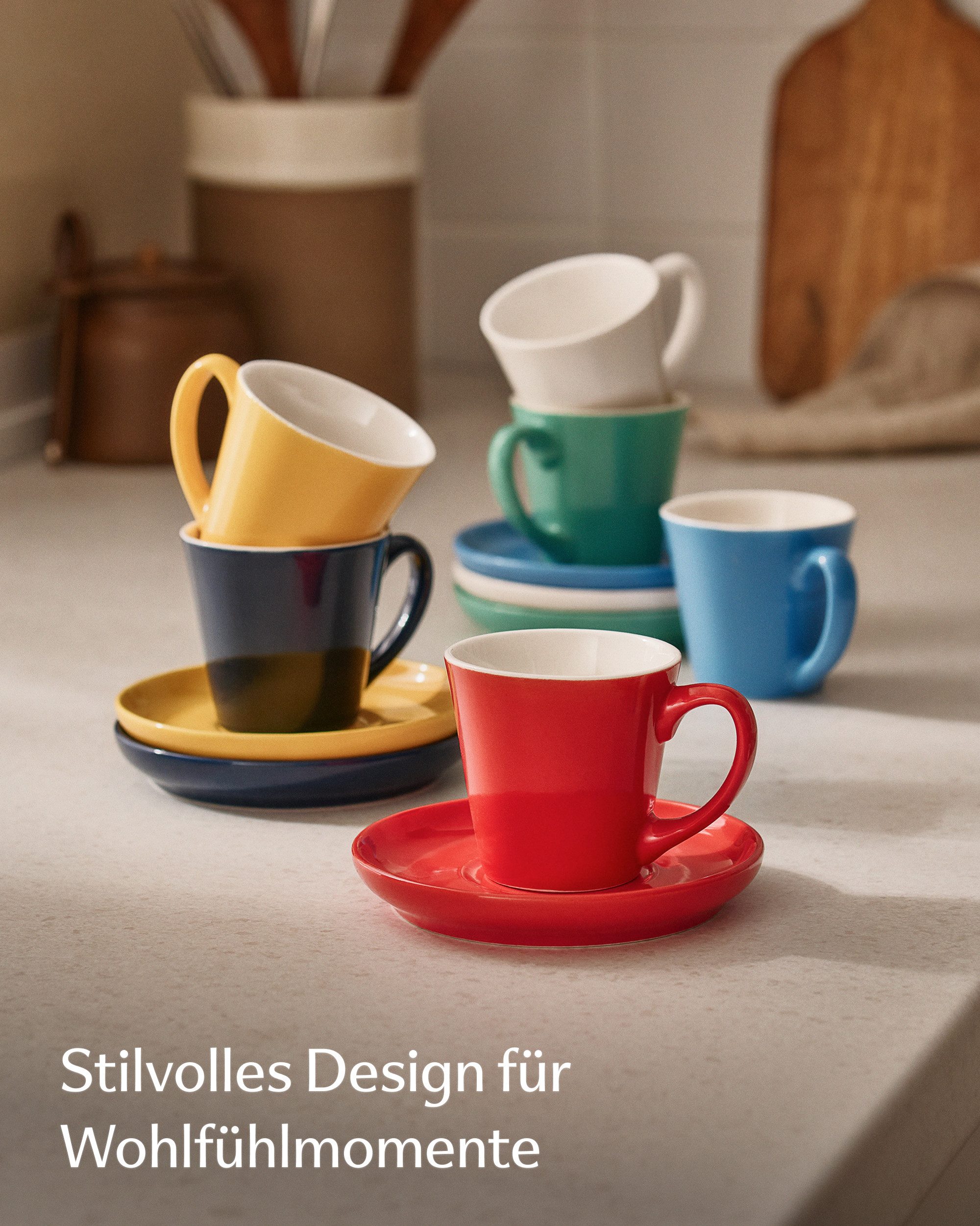 Cosumy Espressotasse Espressotassen Set 6er mit Untertassen - Keramik Mokkatassen - 70ml, 12-tlg., Keramik, 70ml