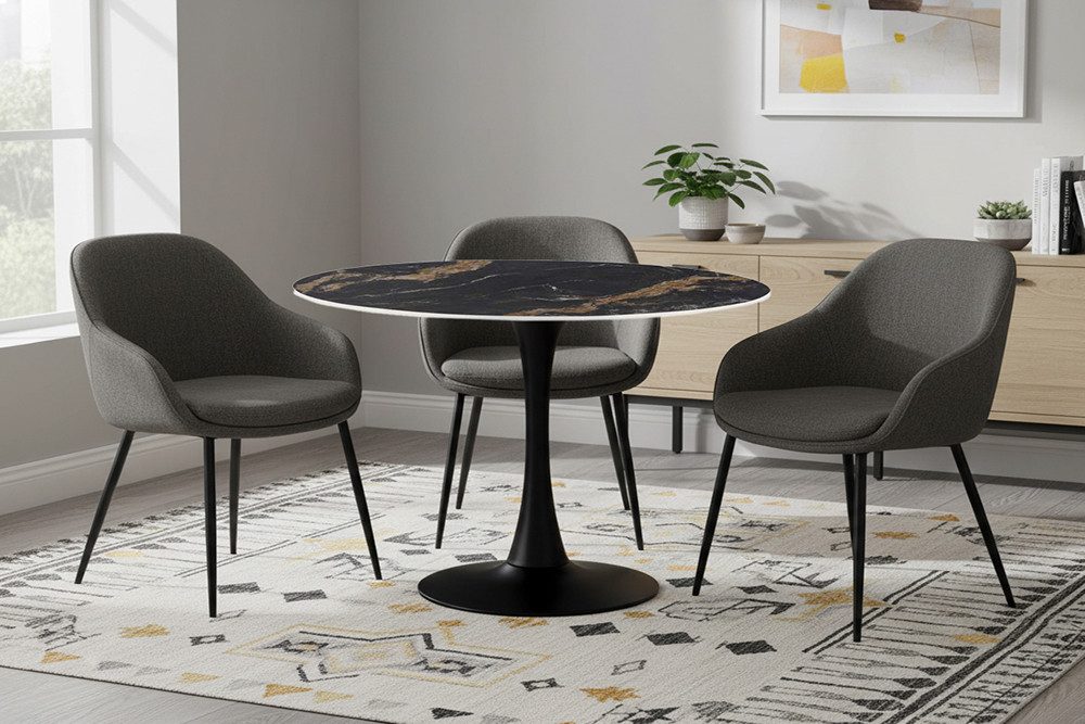 riess-ambiente Esstisch LYON 80cm schwarz/gold/sand - Keramik, Säulenfuß, zeitlos, luxus, rund (Einzelartikel, 1-St), Eleganter Bistrotisch - idealer Mittelpunkt für Küche oder Wohnzimmer