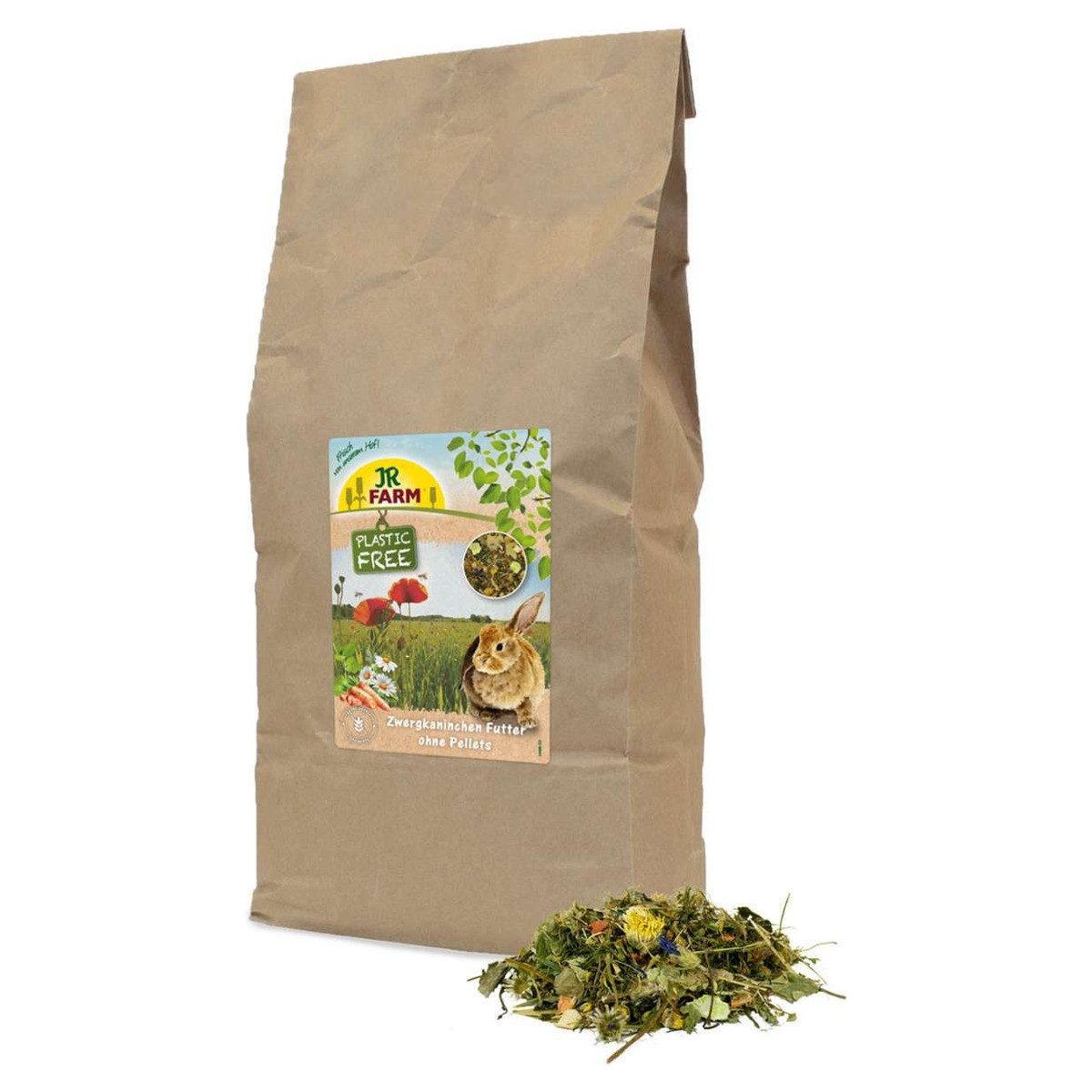 JR Farm PlasticFree Zwergkaninchen ohne Pellets 2 kg - 5 Stück, Trockenfutter für: Kleintier
