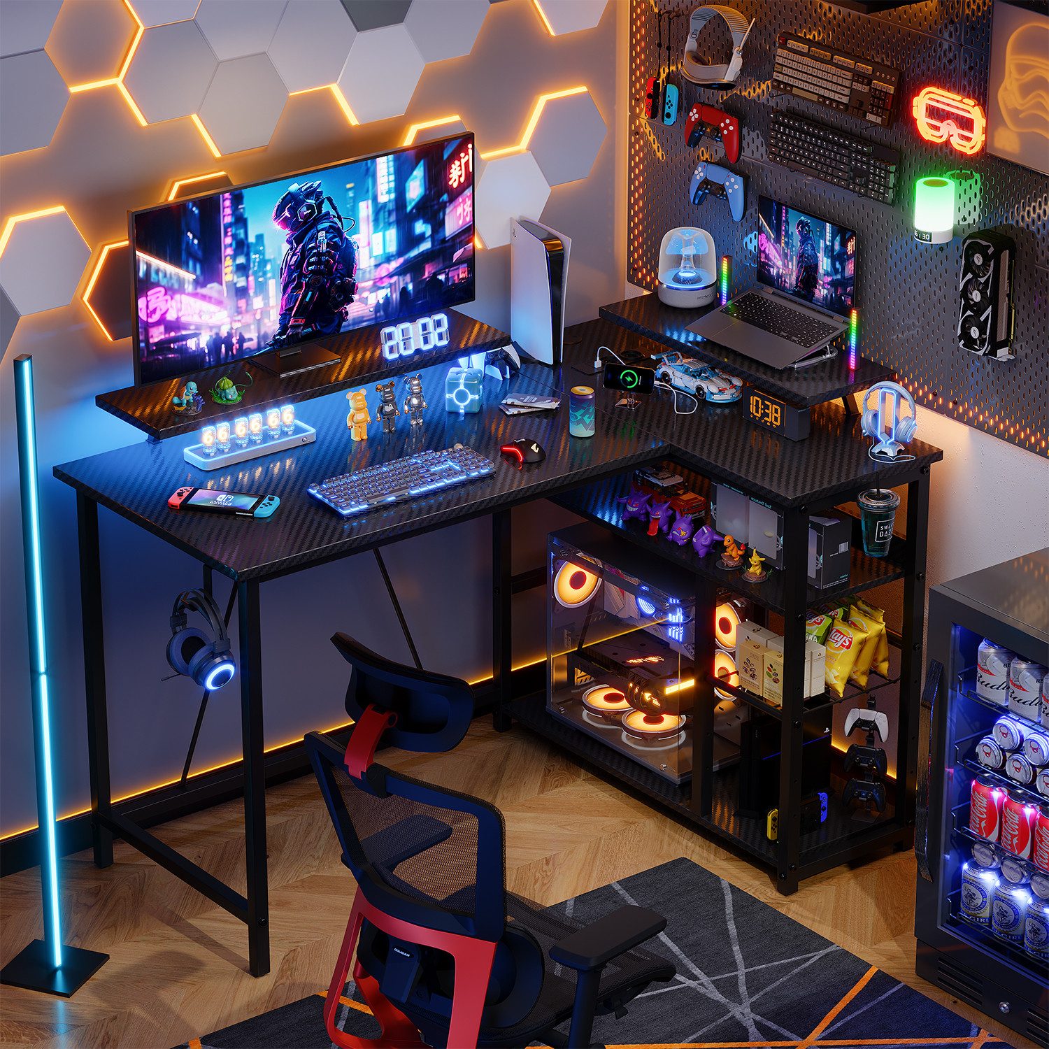 HOMALL Gamingtisch L-förmiger Computertisch mit Steckdosen, USB-Anschlüssen günstig online kaufen