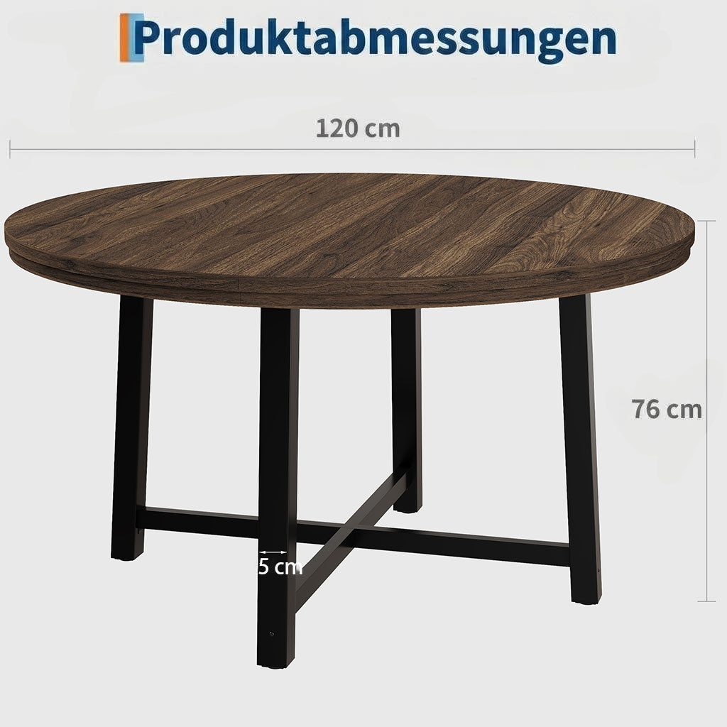 GarveeMore Esstisch Runder Esstisch Wohnzimmertisch Baumkantentisch Gartentisch (1-St., 1 Tisch), Moderner runder Küchentisch 119 cm Durchmesser für 4-6 Personen