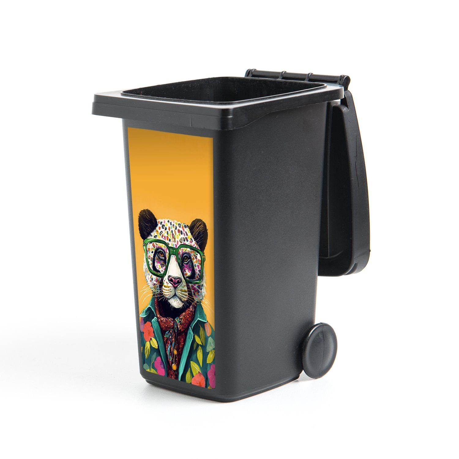 Mülltonne, MuchoWow - Mülleimer-aufkleber, St), - Panda Wandsticker (1 Hippie Container, Sticker, Abfalbehälter Brille