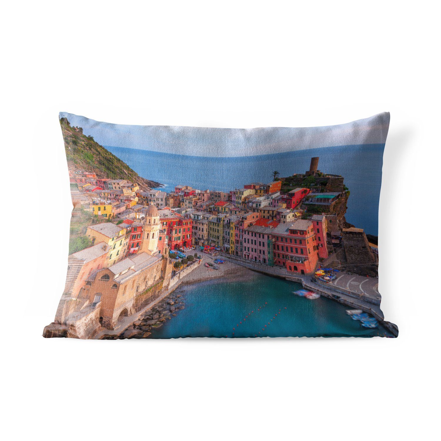 MuchoWow Dekokissen Blick auf die bunten Häuser von Vernazza in Cinque Terre, Outdoor-Dekorationskissen, Polyester, Dekokissenbezug, Kissenhülle | Dekokissen
