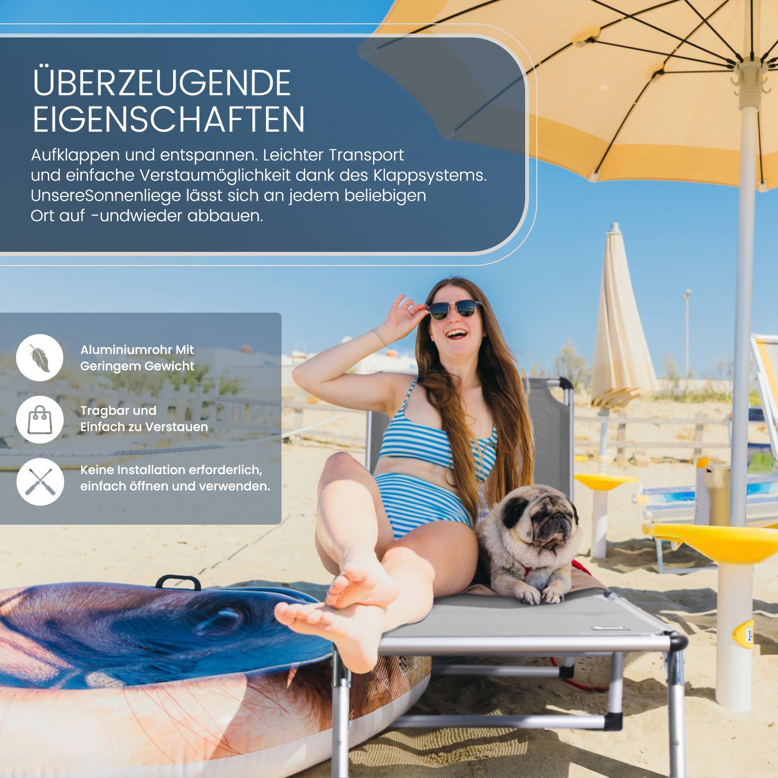HOMECALL Gartenliege Leicht Sonnenliege Klappbar Alu günstig online kaufen