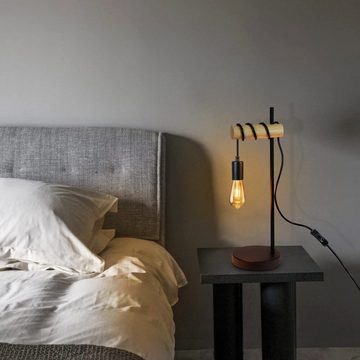 Nettlife Tischleuchte Holz Nachttischlampe Vintage Schwarz E27 Industrial Rustikal, mit Schalter, LED wechselbar, Wohnzimmer Schlafzimmer