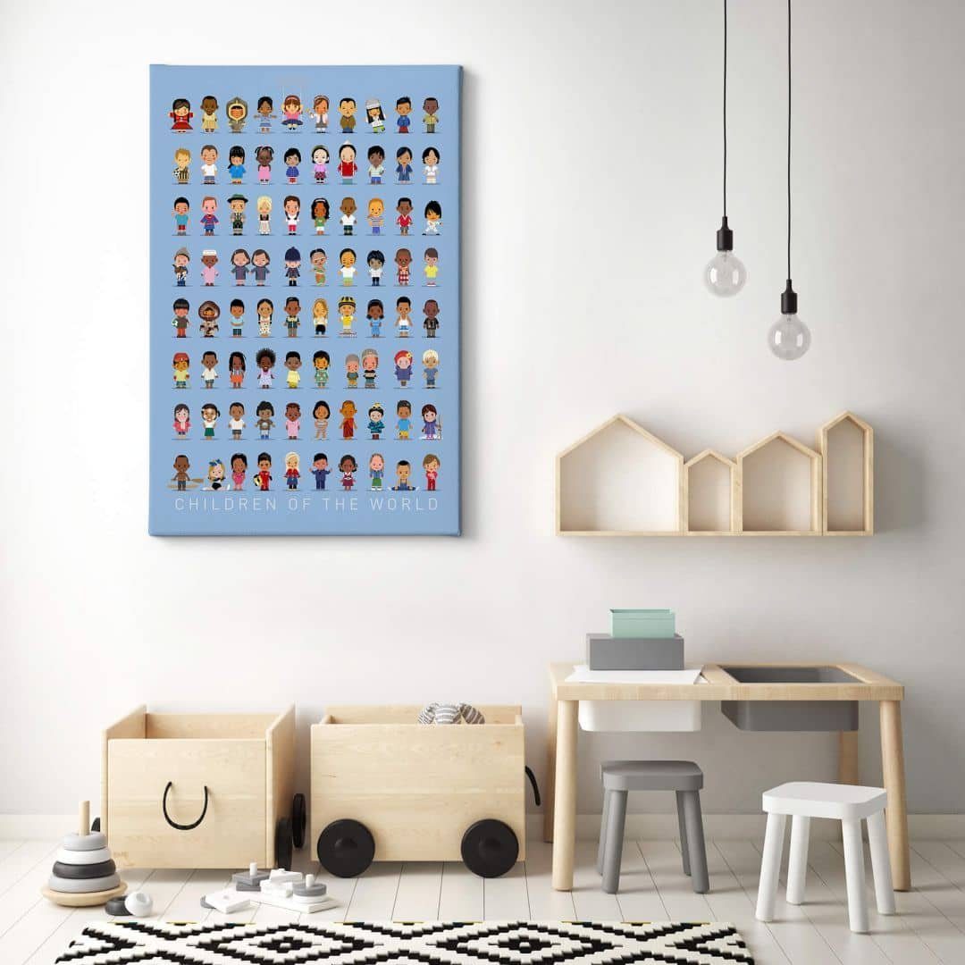 K&L Wall Art Leinwandbild Leinwandbild Kinderzimmer Braun Kinder auf der ganzen Welt, Wanddeko Holz Bilderrahmen