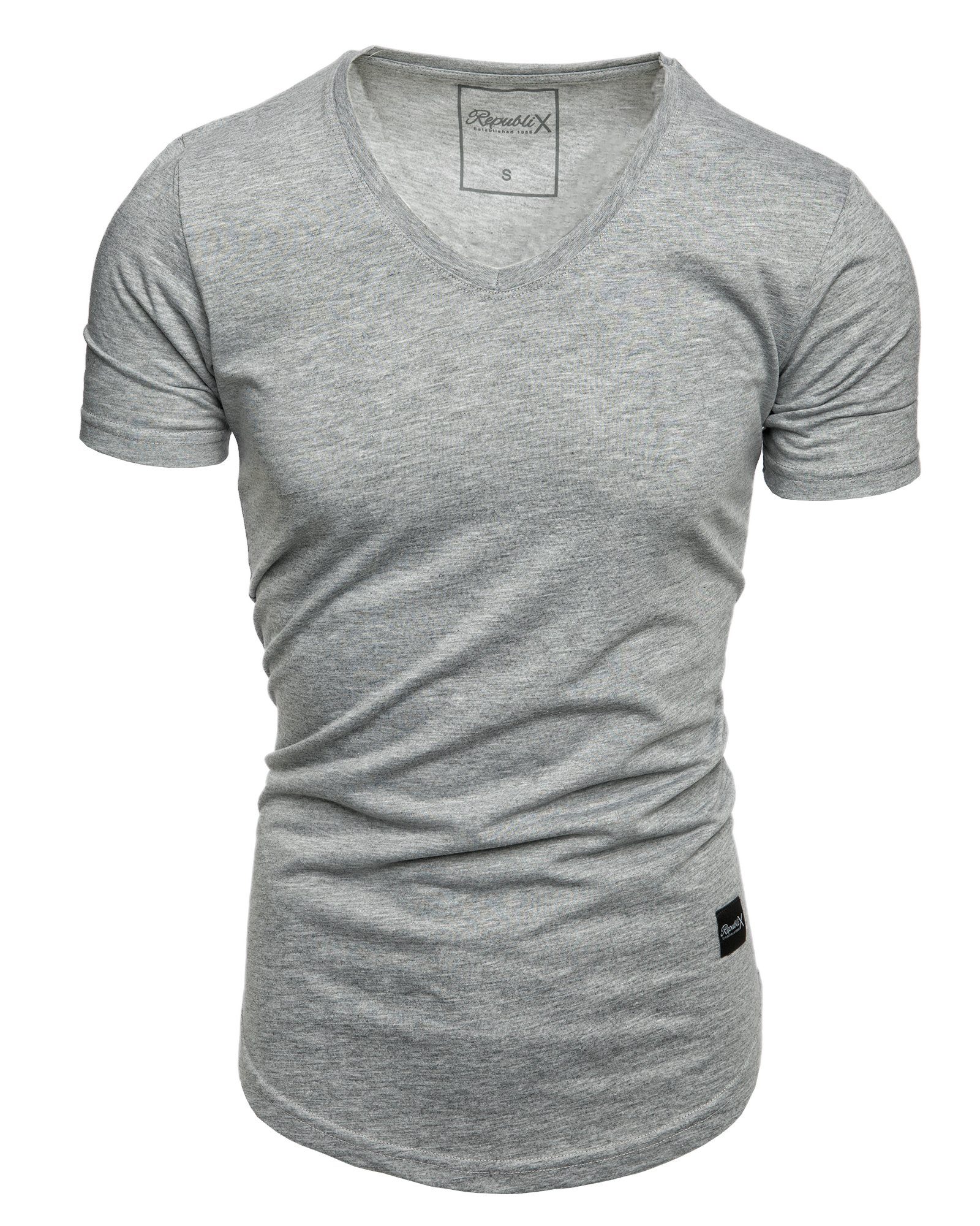 V-Ausschnitt Shirt REPUBLIX mit Oversize BRANDON T-Shirt Melange Grau Basic Herren