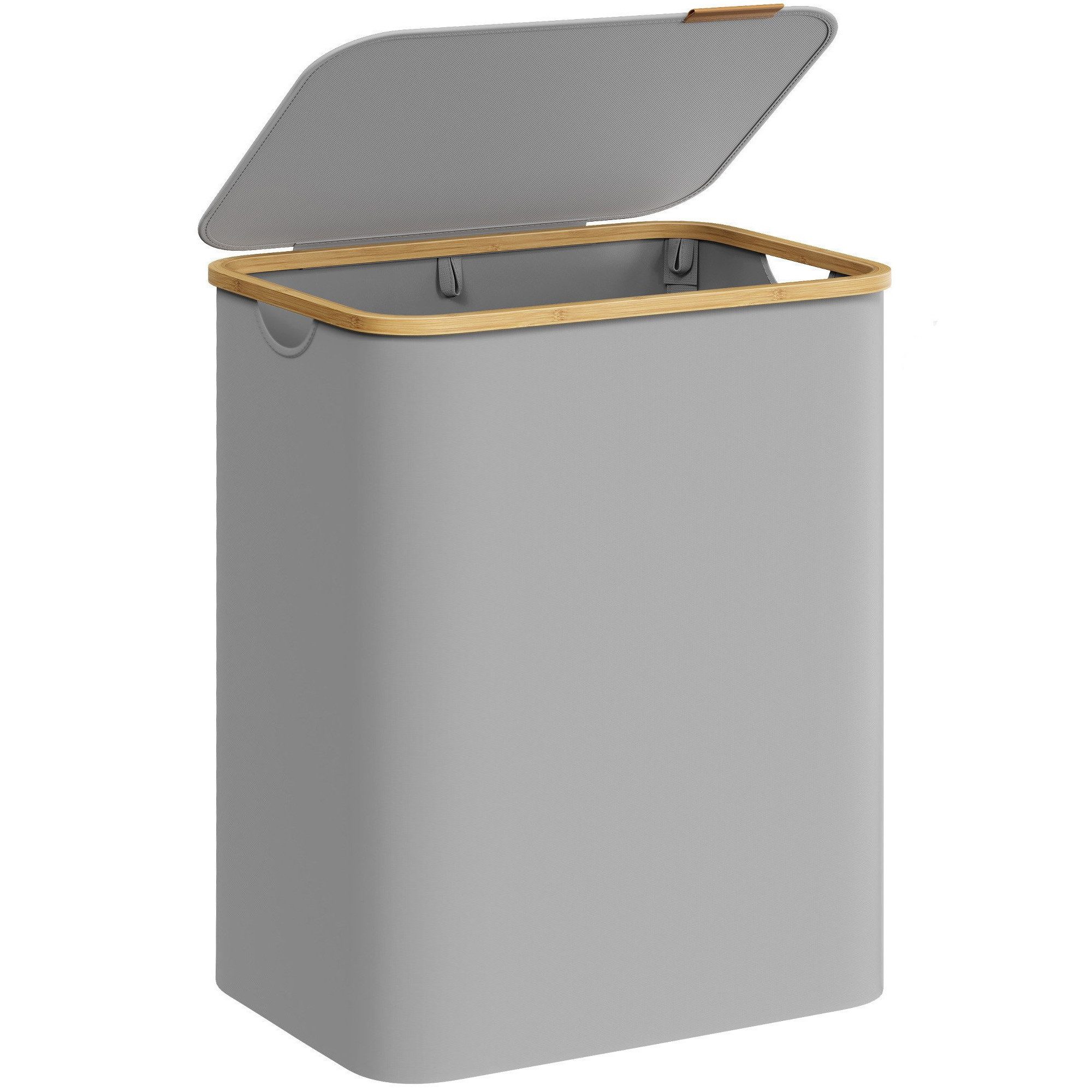 SONGMICS Wäschekorb, mit Deckel, 2 Fächern, 130 L, herausnehmbarer, Griffe aus Bambus