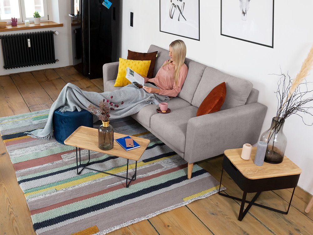 KAUTSCH.com 3-Sitzer LOTTA, L-Form, Ecksofa, abnehmbarer Longchair, zerlegbares System, modular erweiterbar, hochwertiger Kaltschaum, Wellenfederung, made in Europe stahlgrau