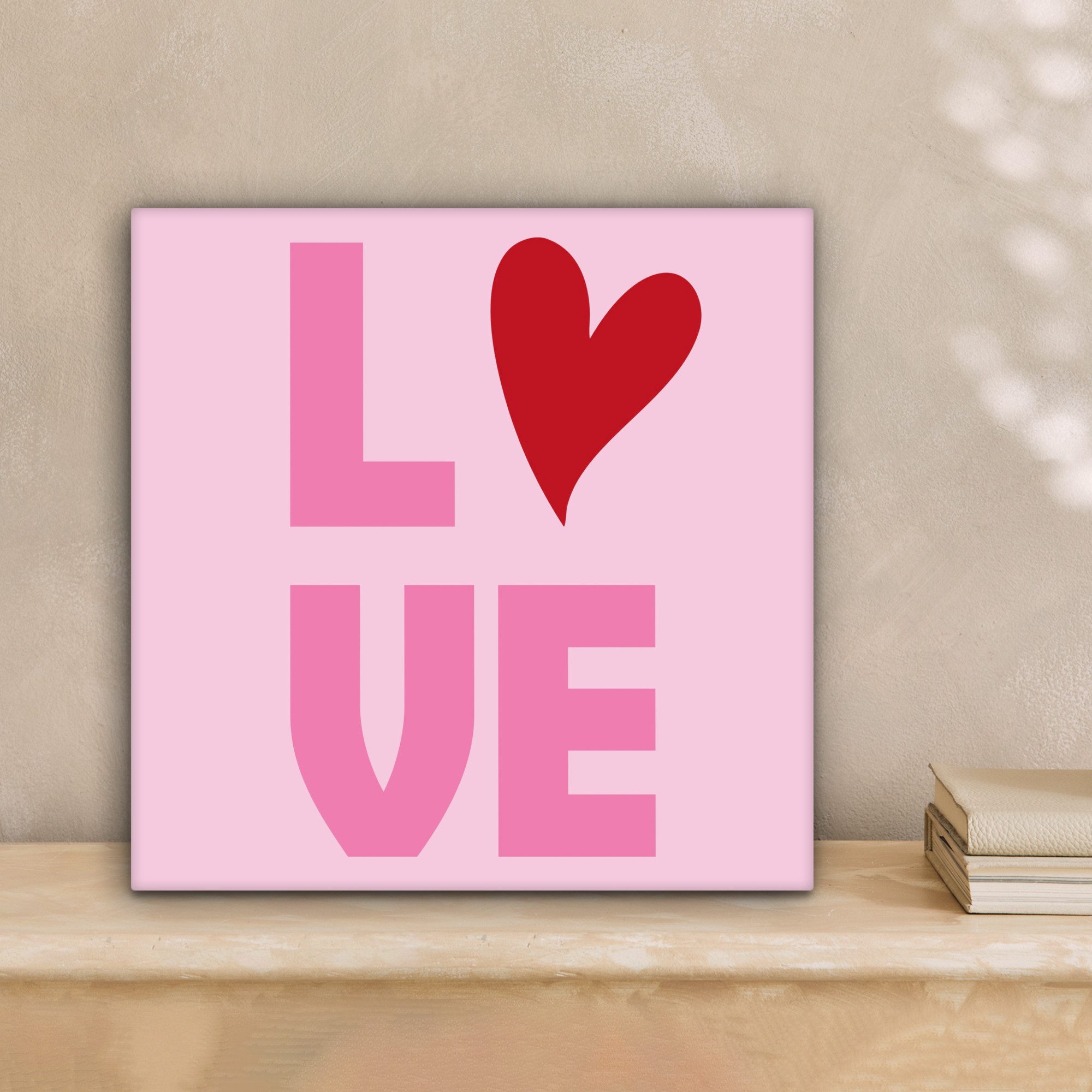 OneMillionCanvasses® Leinwandbild Liebe - Rosa - Herz - Valentinstag, Fotodruck (1 St), Wandbild, Deko Schlafzimmer Wohnzimmer Flur 20x20 cm